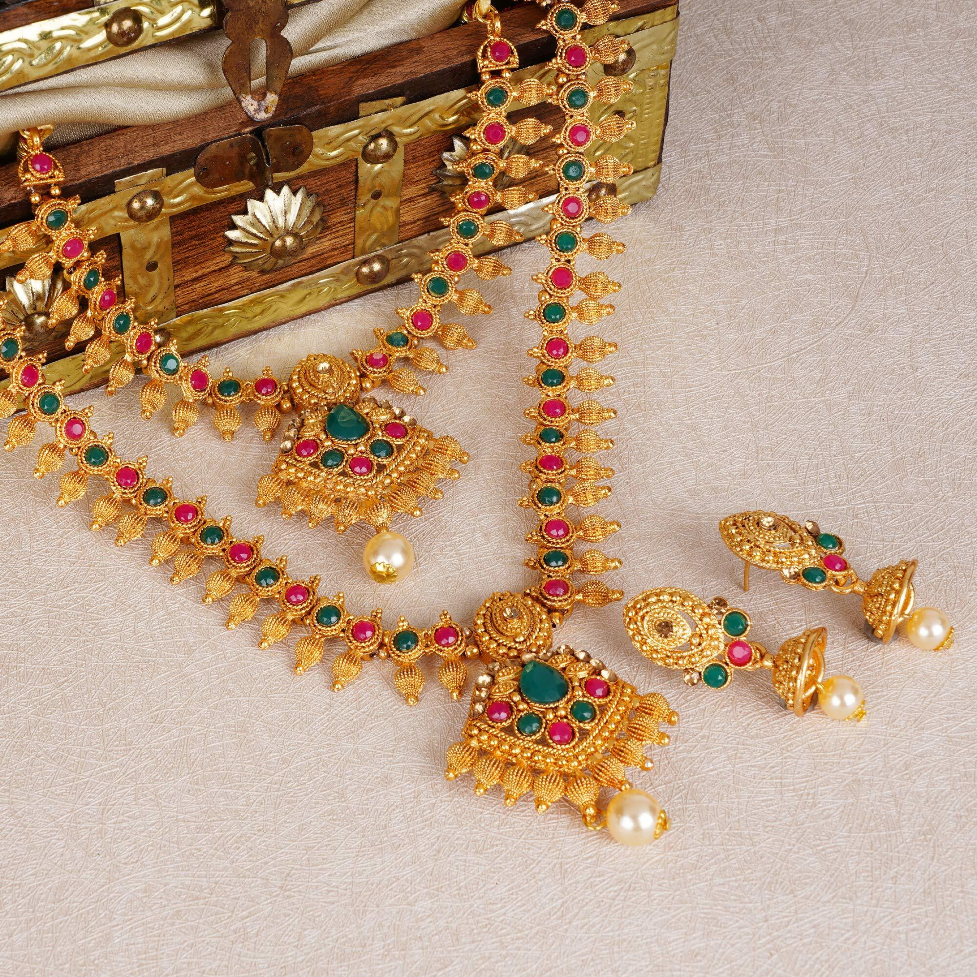 Shining Diva Fashion Latest Combo Design Necklace Set for Women Wedding Traditional Gold Plated Jewellery Set for Women (rrsd10254s)