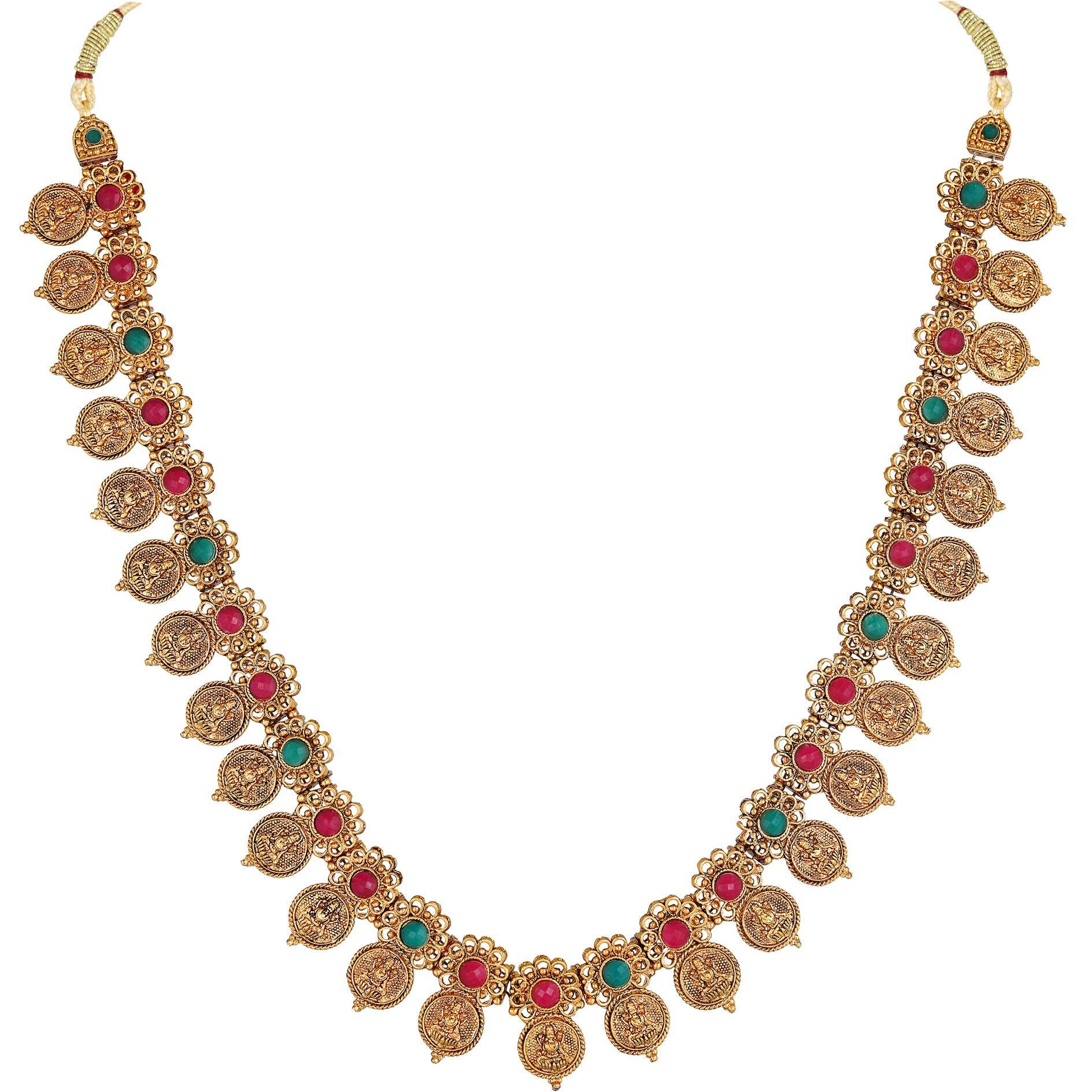 Shining Diva Fashion Latest Combo Design Stylish Temple Necklace Traditional Gold Plated Jewellery Set for Women (Multi-Colour) (10813s)