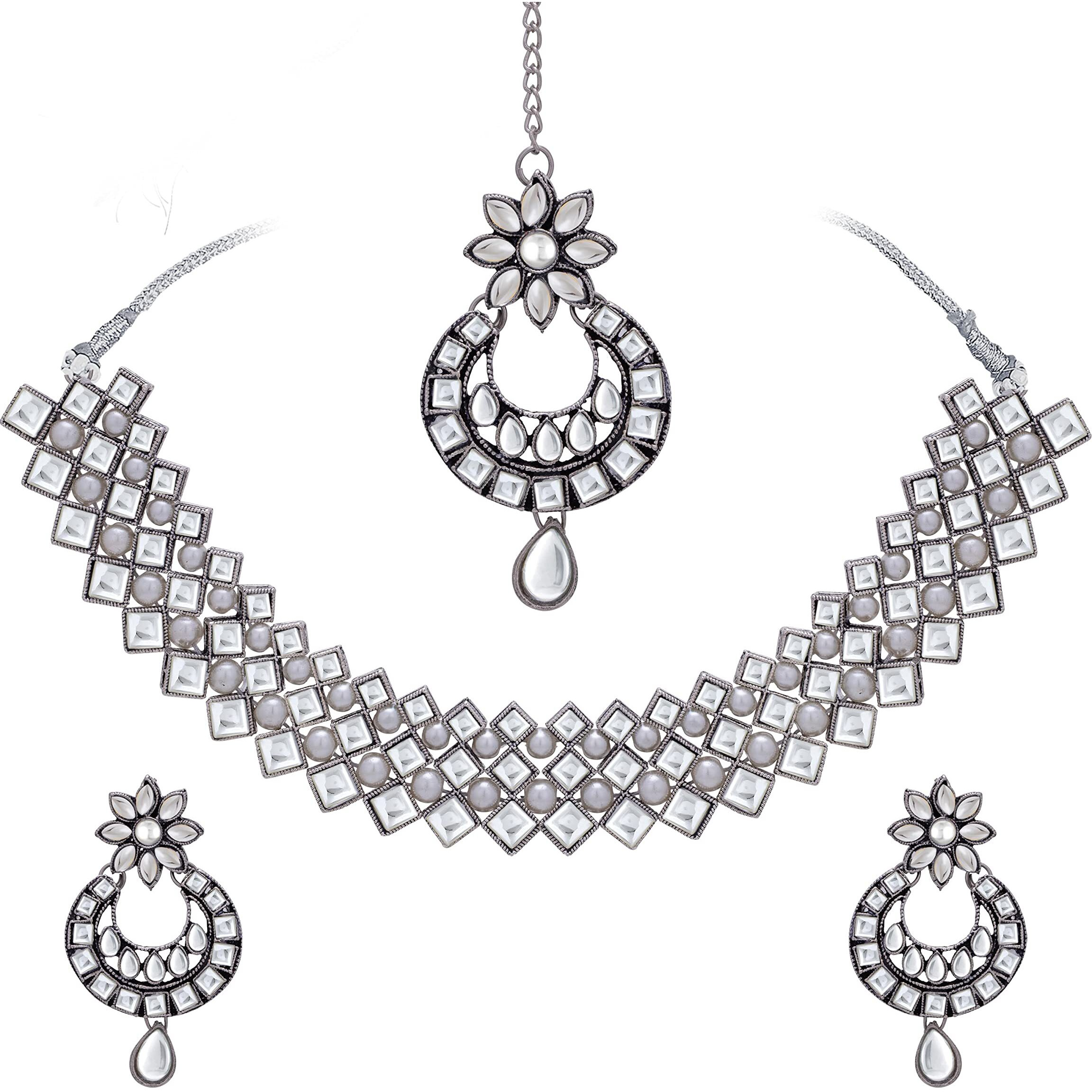 Sukkhi Marvellous Rhodium Plated Choker Necklace Set For Women (NS102741)