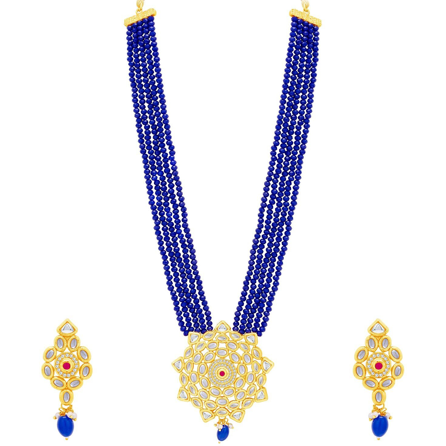 Sukkhi Enticing Gold Plated Kundan & Pearl Long Haram Necklace Set For Women (Ns101108)