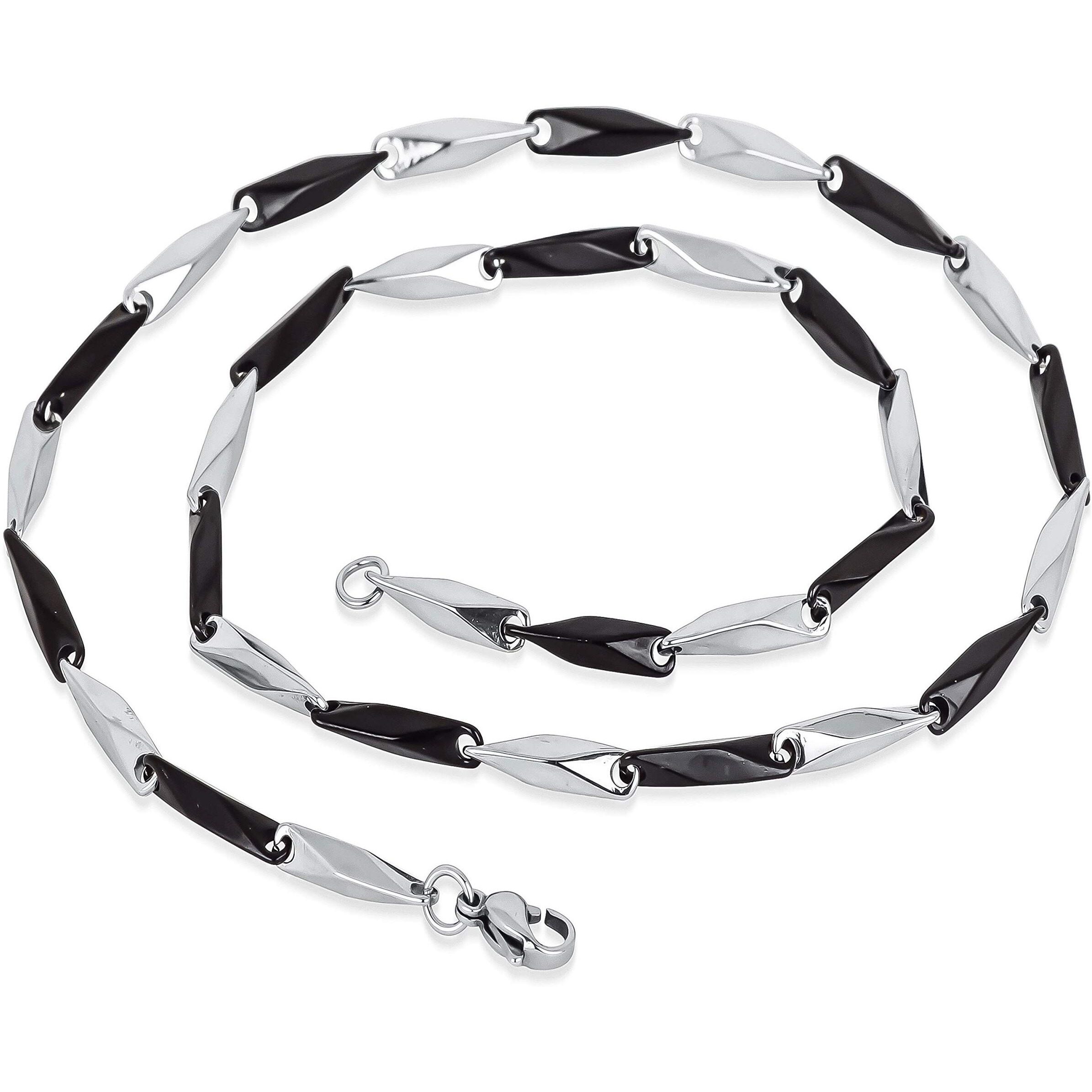 Fashion Frill Stainless Steel Silver & Black Chain for Men Women (FF424)