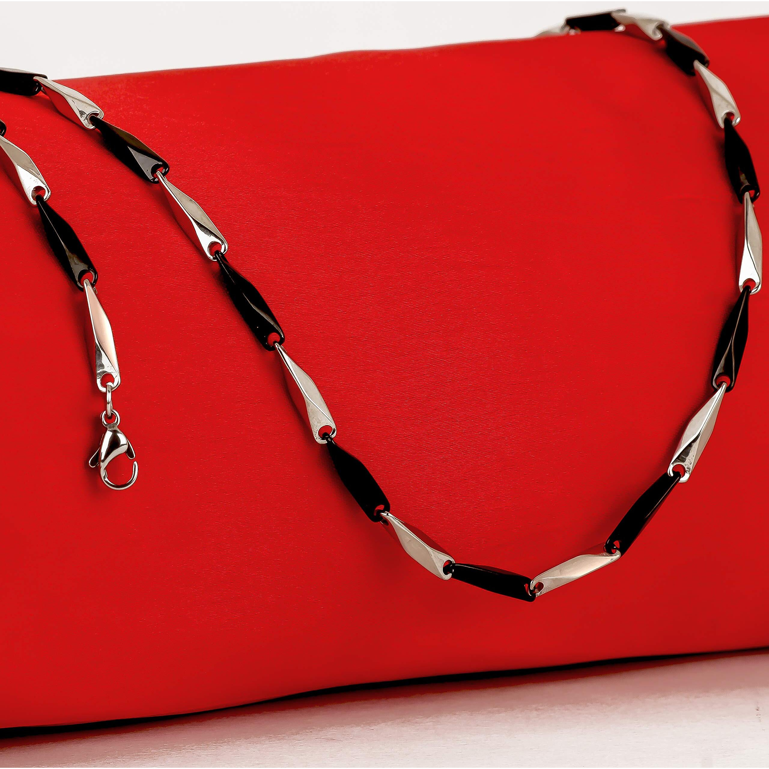 Fashion Frill Stainless Steel Silver & Black Chain for Men Women (FF424)