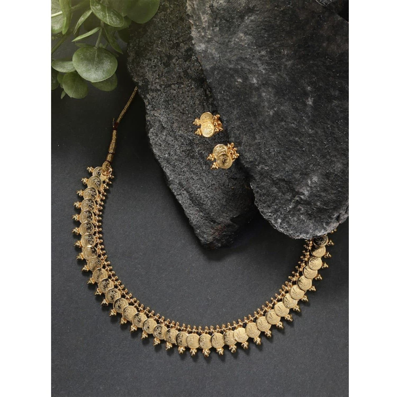 I Jewels 18K Gold Plated Traditional Stylish Coin Necklace With Earrings For Women & Girls (MC061FL)