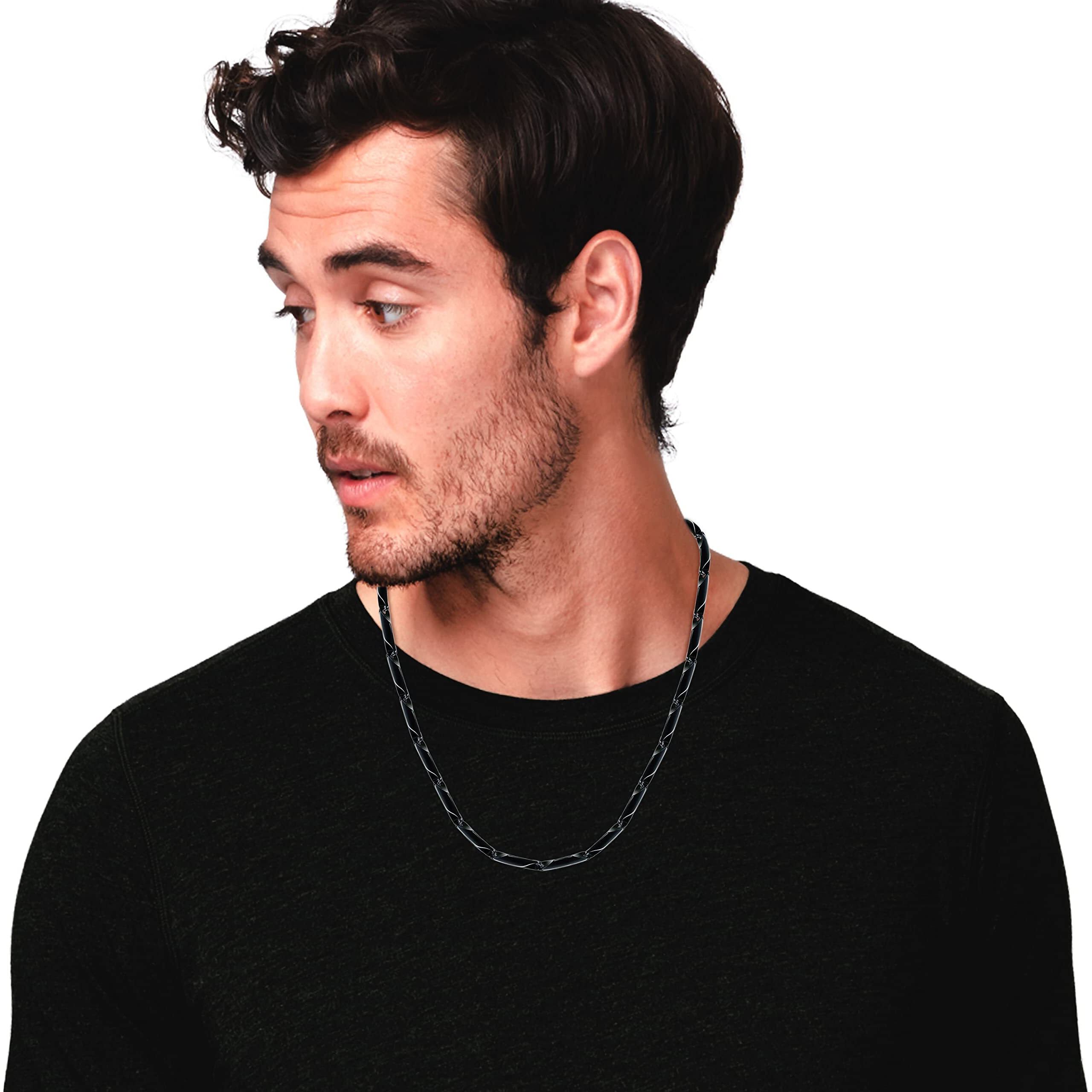 Fashion Frill Exclusive Rise Design Stainless Steel Black Silver Neck Chain Necklace For Men Boys Girls Mens Jewelry