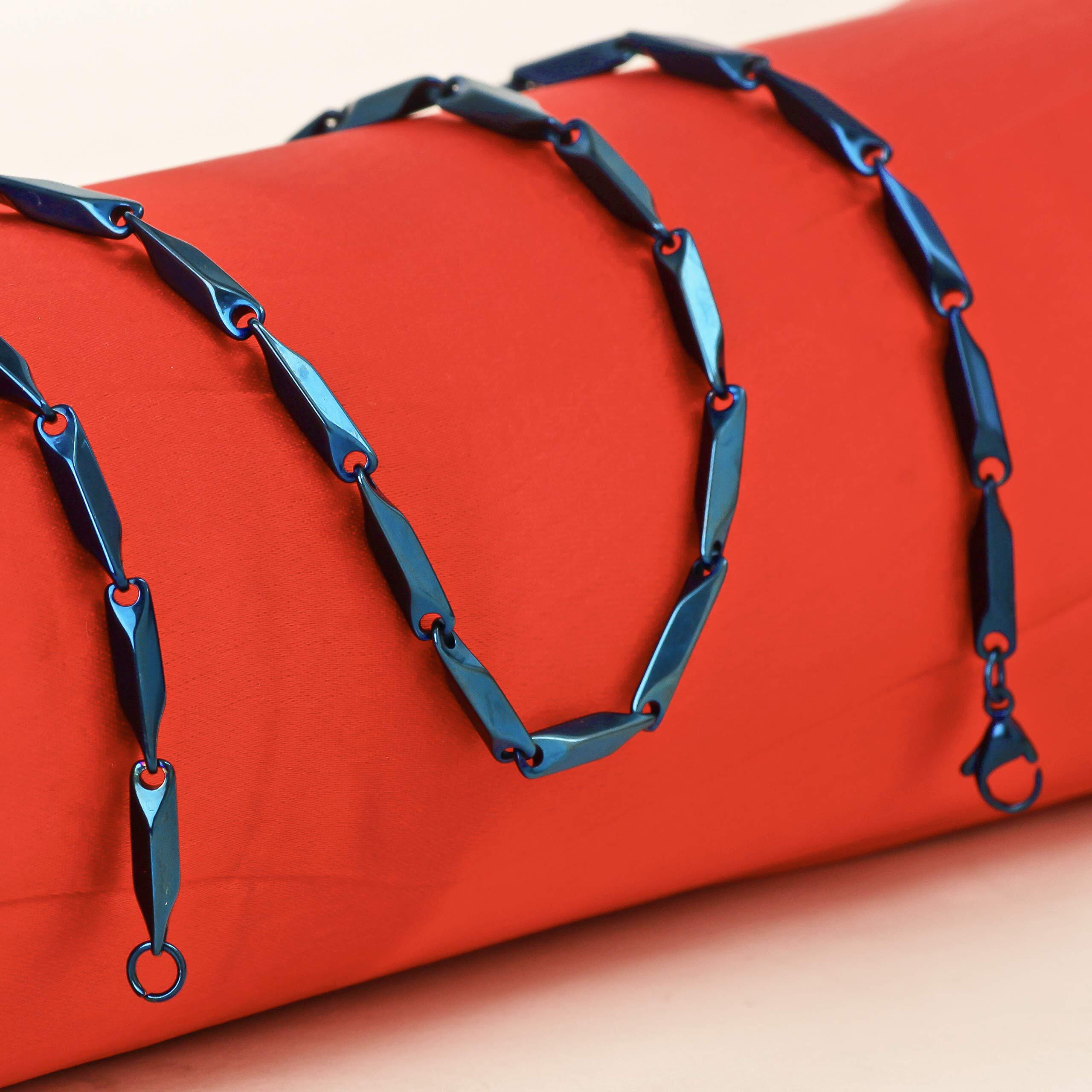 Fashion Frill Stainless Steel Chain Necklace For Men Women Boys Blue Fancy Elegant Gift Jewelry
