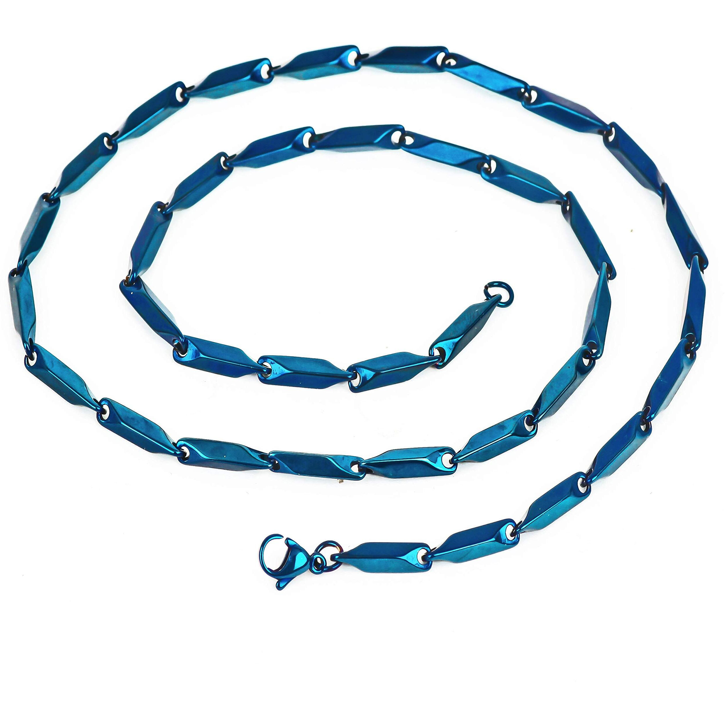 Fashion Frill Stainless Steel Chain Necklace For Men Women Boys Blue Fancy Elegant Gift Jewelry