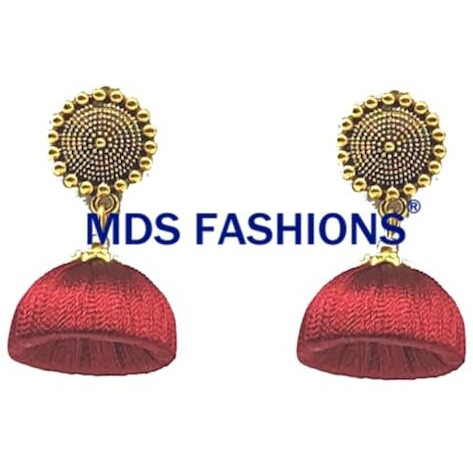 MDS FASHIONS Silk Thread Beads with Antique Chakra Necklace and Earrings set for Beautiful Women (MDS-1046) (Maroon)