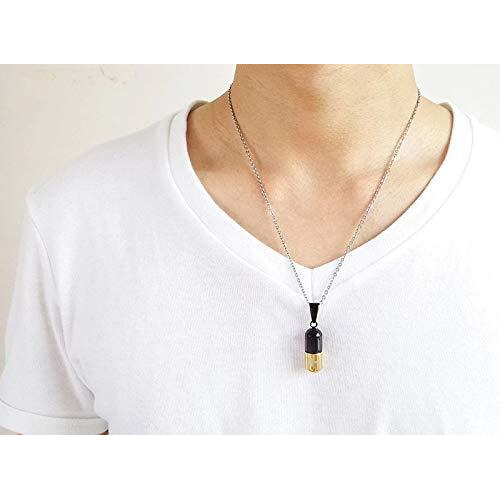 Asma Jewel House Openable Pill Capsule Perfume Bottle Cremation Ash Urn Medical Holder Pendant Necklace Chain For Men/Boys (BlackGold)