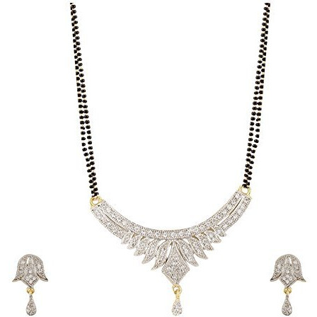YouBella American Diamond Gold Plated Mangalsutra with Chain and Earrings for Women (Style 3)