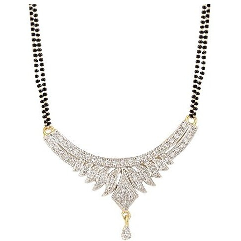 YouBella American Diamond Gold Plated Mangalsutra with Chain and Earrings for Women (Style 3)