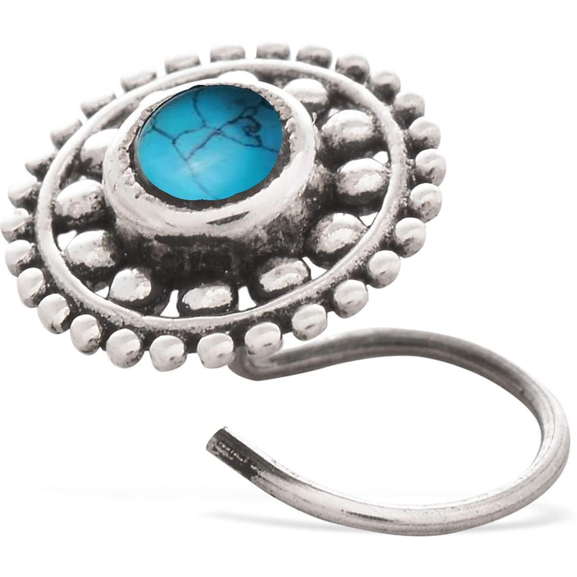 Peenzone 92.5-925 Sterling Silver Round-Shape Turquoise Cup-Setting Nose Pin Stud for Women Girls