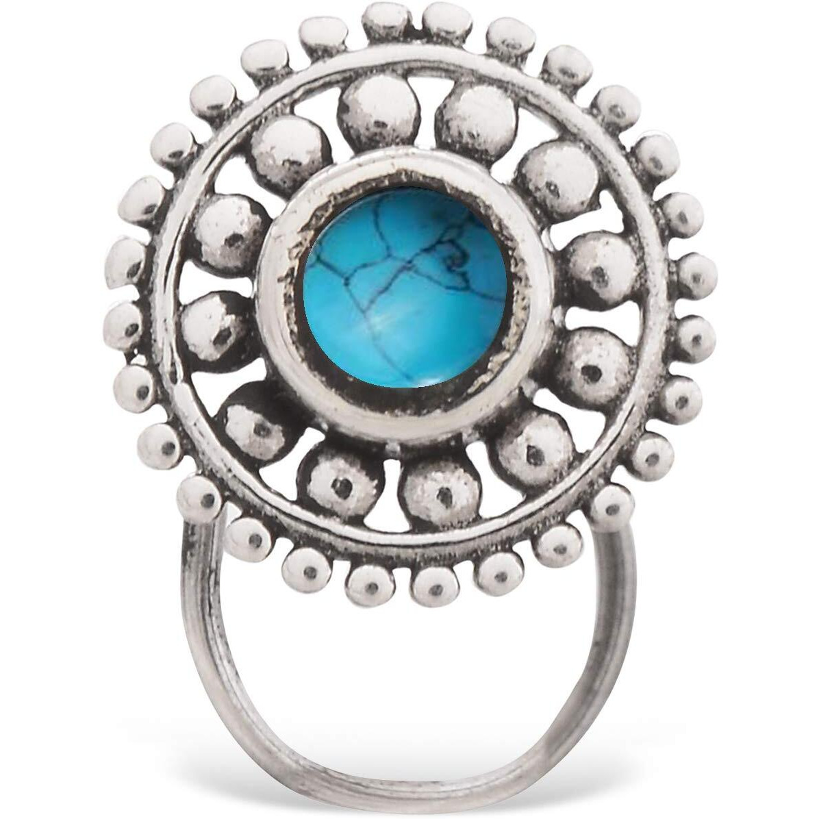 Peenzone 92.5-925 Sterling Silver Round-Shape Turquoise Cup-Setting Nose Pin Stud for Women Girls