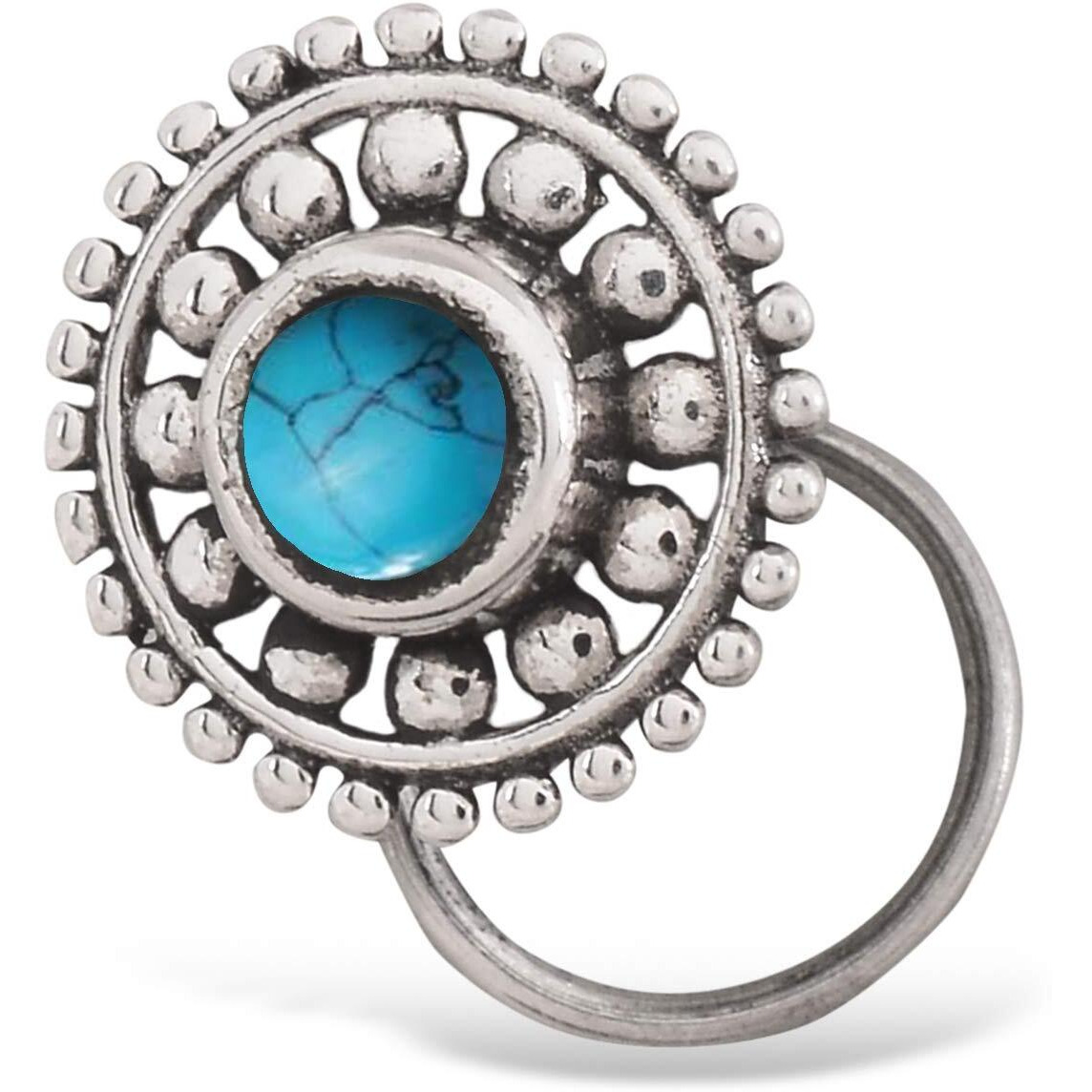 Peenzone 92.5-925 Sterling Silver Round-Shape Turquoise Cup-Setting Nose Pin Stud for Women Girls