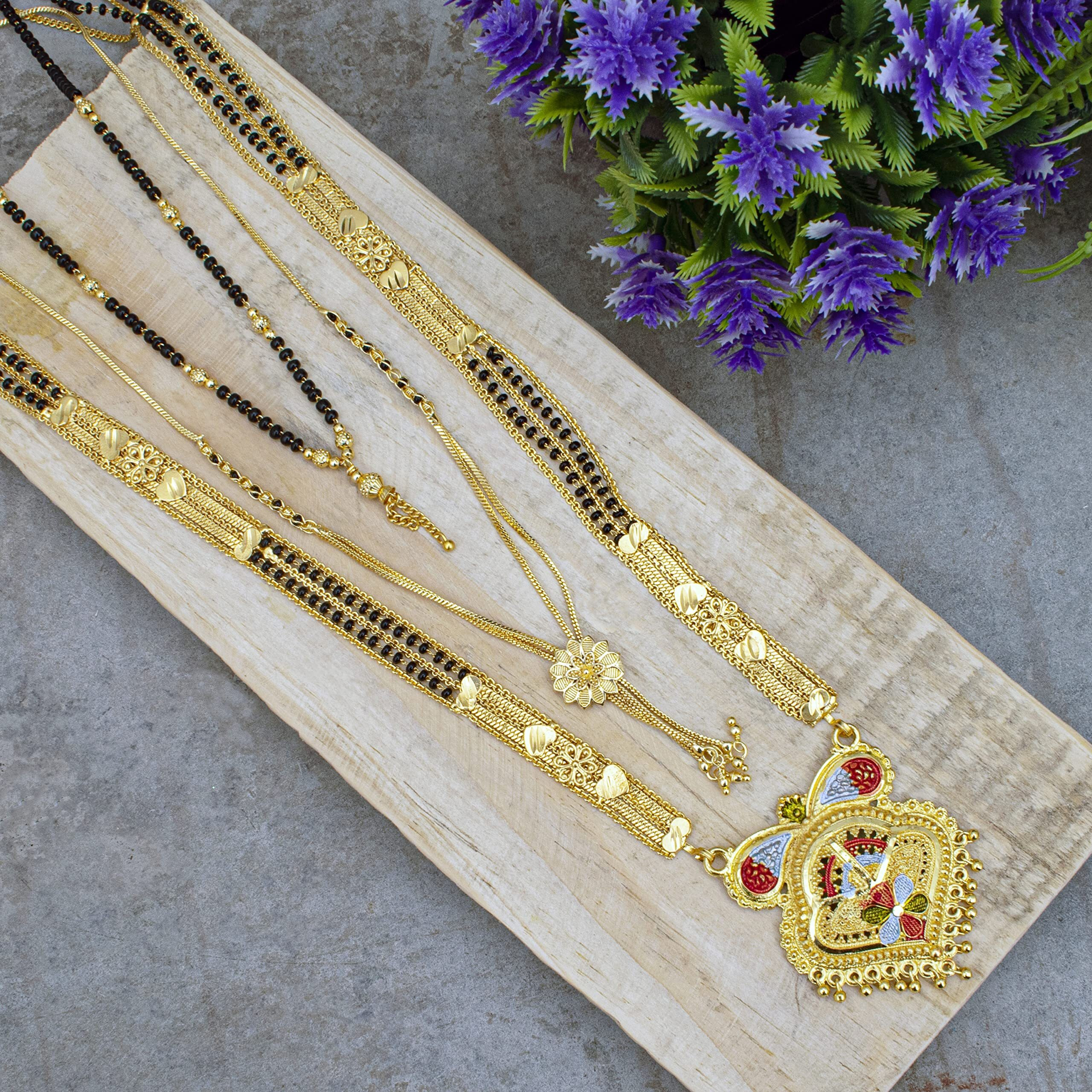Sukkhi Glossy Gold Plated Mangalsutra Pendant Combo for Women (CBMP100872)