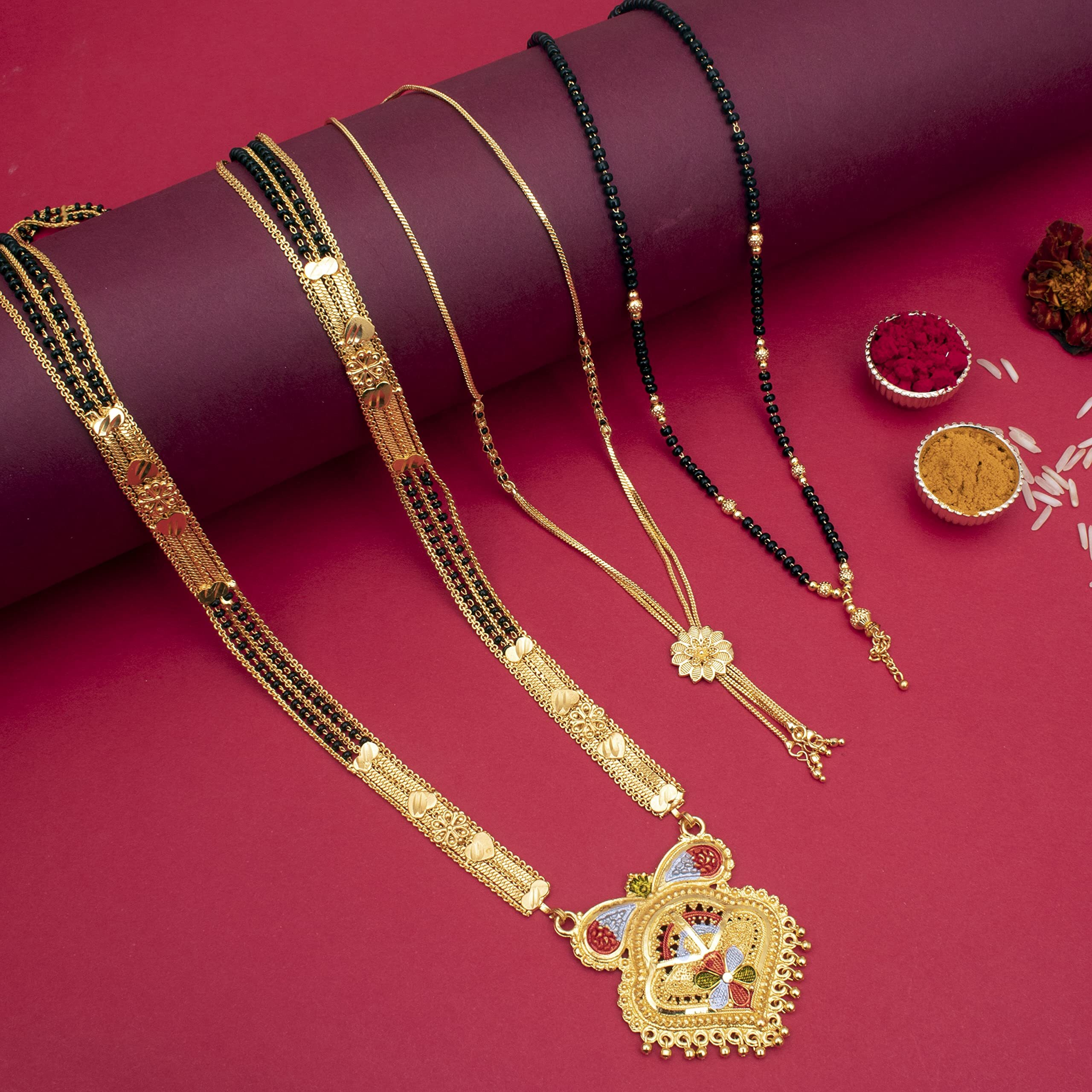 Sukkhi Glossy Gold Plated Mangalsutra Pendant Combo for Women (CBMP100872)