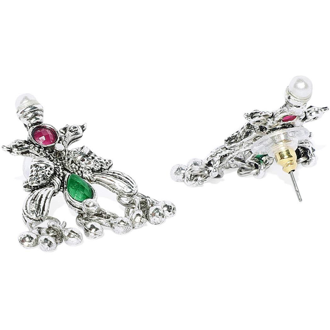 ZAVERI PEARLS Antique Silver Peacock Inspired Necklace Set For Women-ZPFK7563