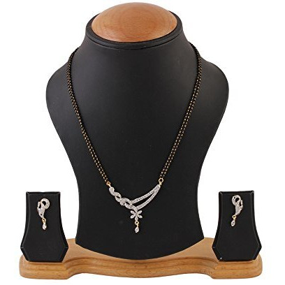 YouBella American Diamond Gold Plated Mangalsutra with Chain and Earrings for Women (Style 4)