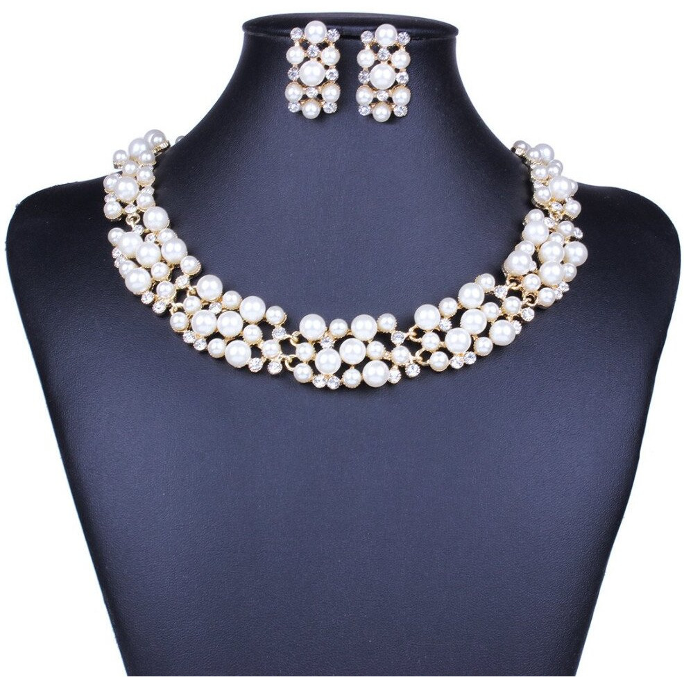 Shining Diva Fashion 18k Gold Plated Pearl Traditional Necklace Jewellery Set with Earrings for Women (8484s)