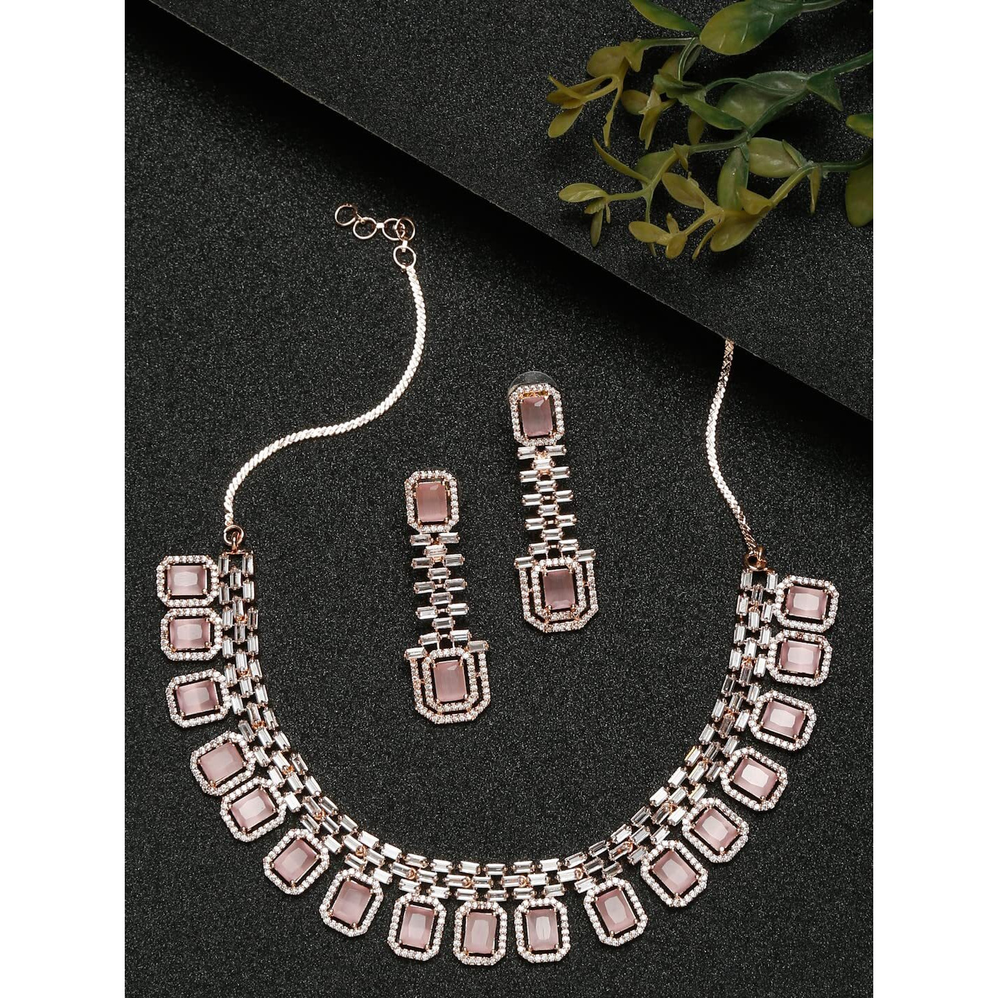 YouBella Jewellery Celebrity Inspired Premium Jewellery Necklace Set with Earrings for Girls and Women (Rose Gold)
