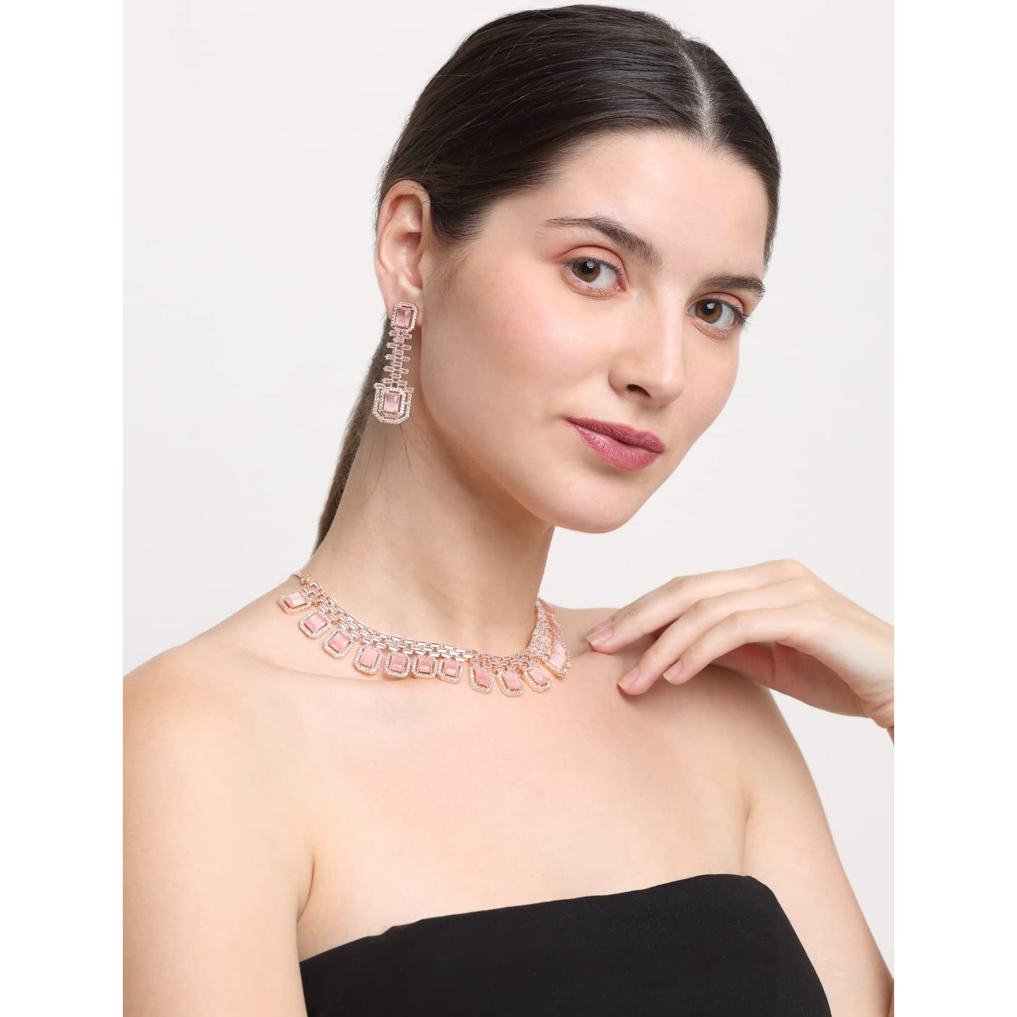 YouBella Jewellery Celebrity Inspired Premium Jewellery Necklace Set with Earrings for Girls and Women (Rose Gold)