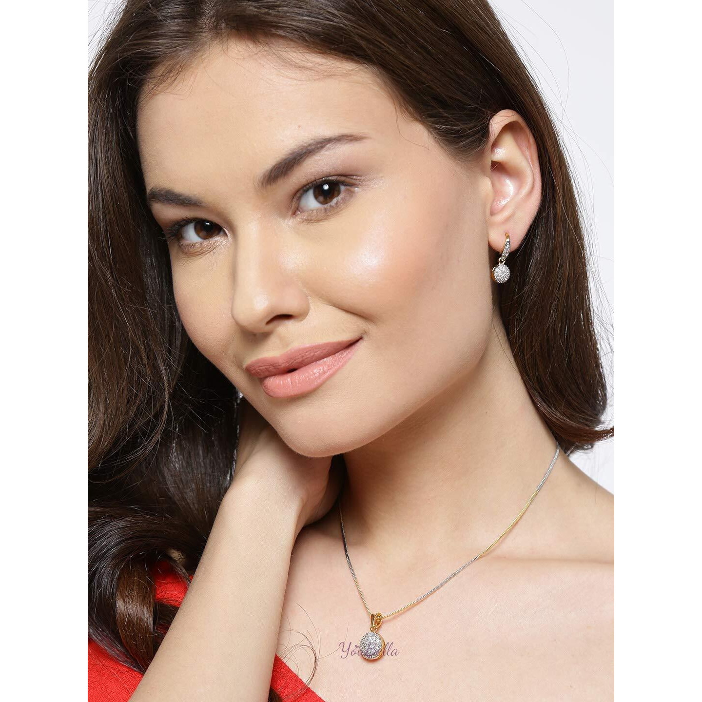 YouBella Jewellery Gold Plated American Diamond necklace for girls Pendant Set/Necklace Set with Earrings for Girls and Women