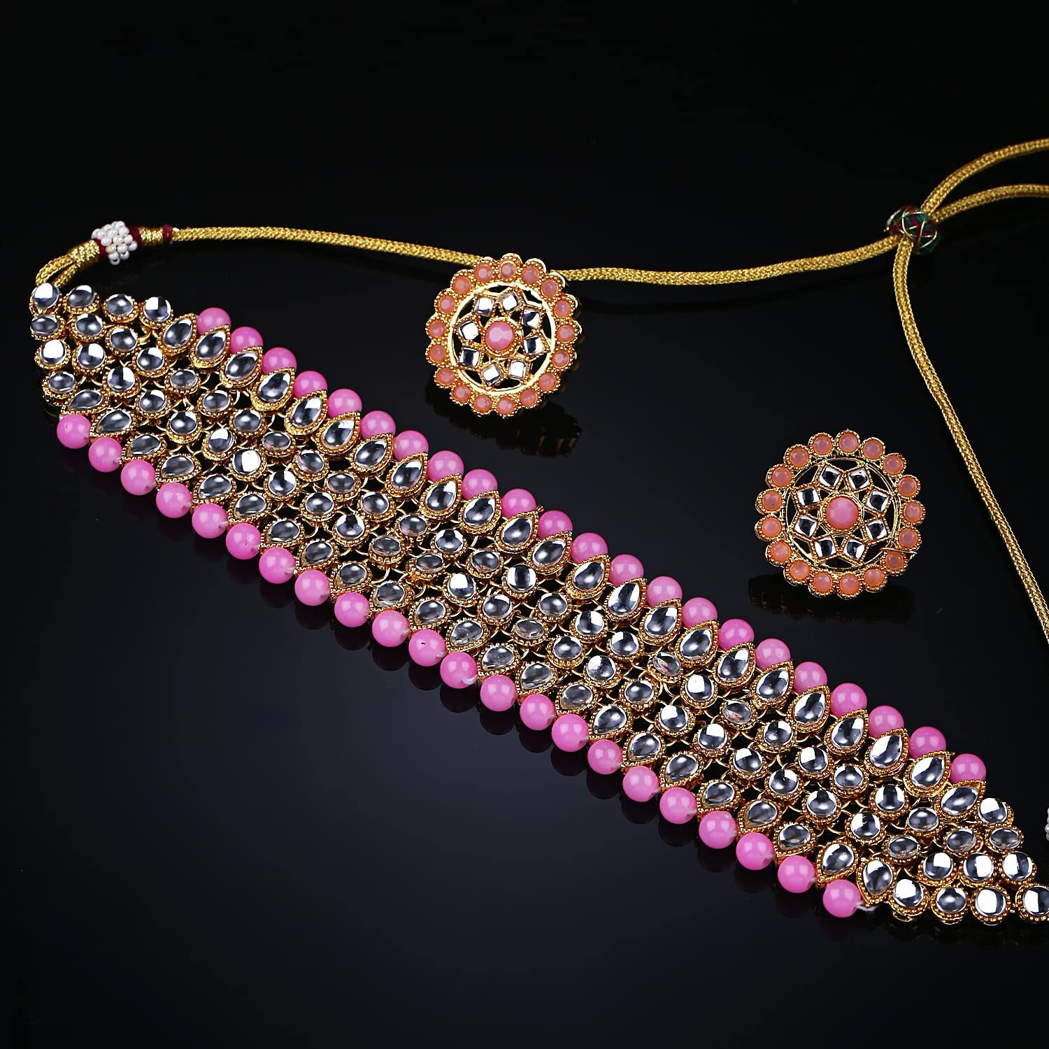 Shining Diva Fashion Latest Stylish Choker Traditional Kundan Necklace Jewellery Set for Women (12630s), Pink, One
