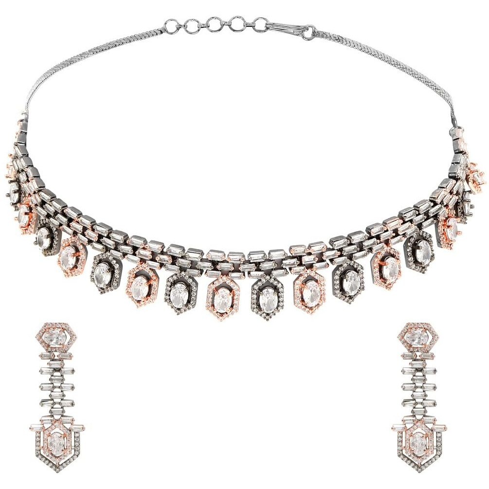 YouBella Jewellery Celebrity Inspired Premium Jewellery Necklace Set with Earrings for Girls and Women (Metallic Drop Style)