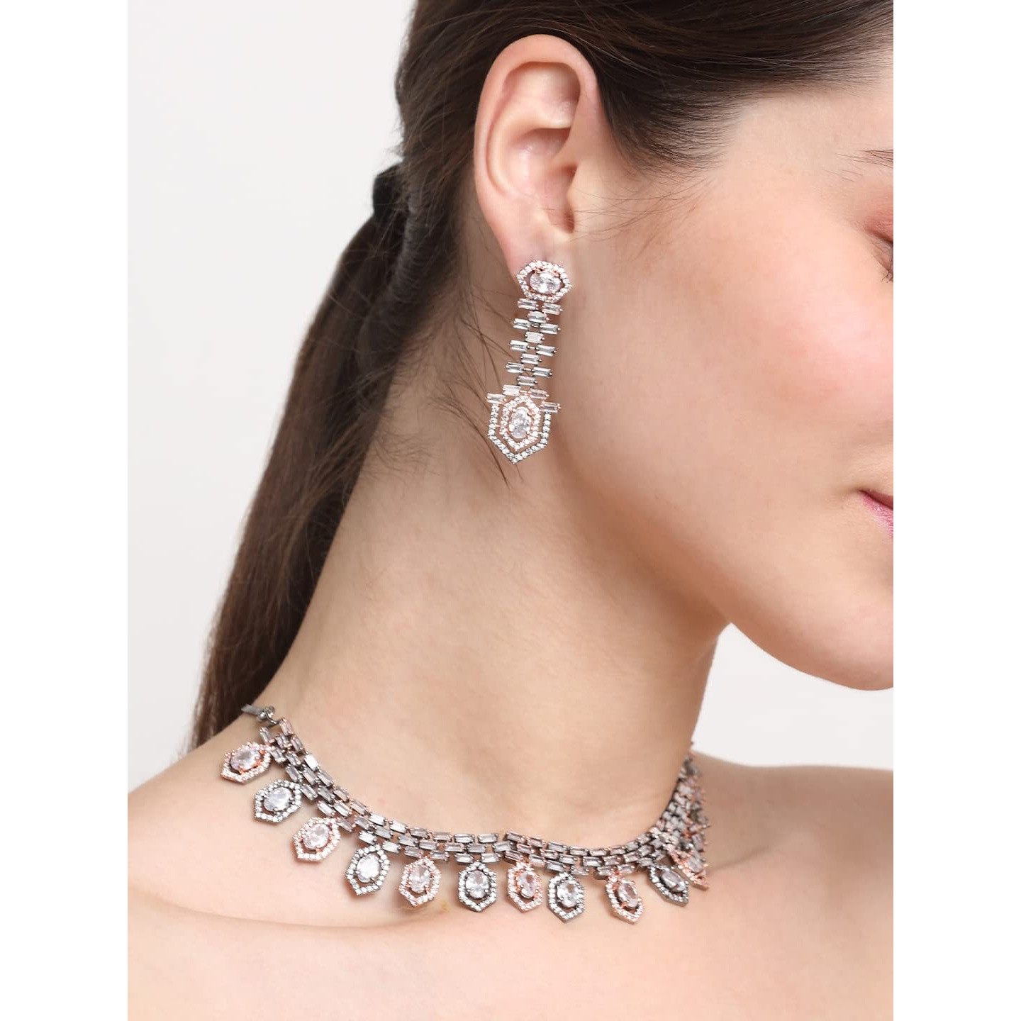 YouBella Jewellery Celebrity Inspired Premium Jewellery Necklace Set with Earrings for Girls and Women (Metallic Drop Style)