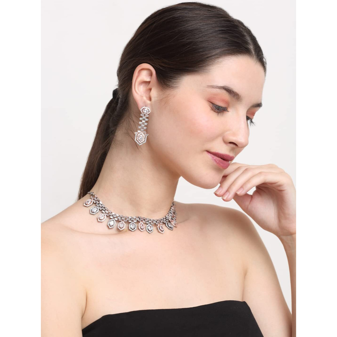 YouBella Jewellery Celebrity Inspired Premium Jewellery Necklace Set with Earrings for Girls and Women (Metallic Drop Style)