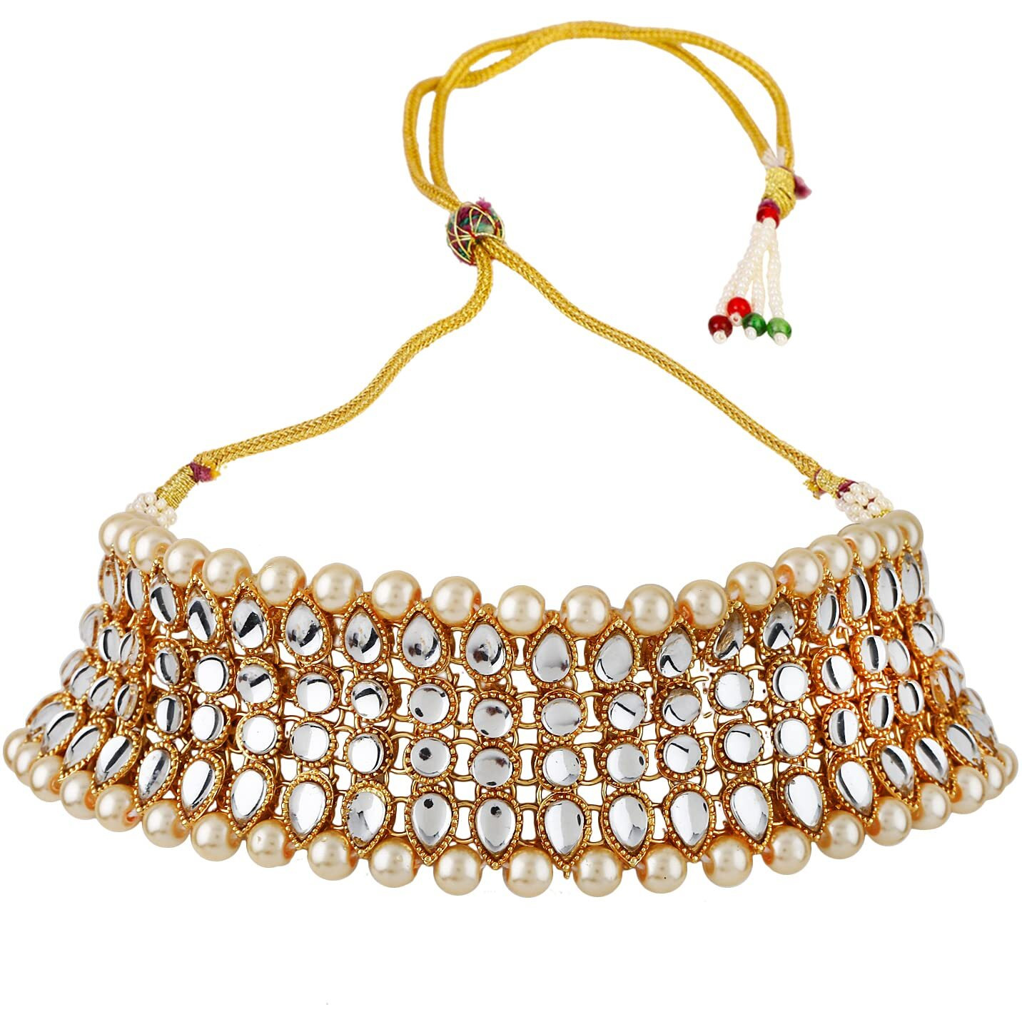 Shining Diva Fashion Latest Stylish Choker Traditional Pearl Kundan Necklace Jewellery Set for Women (12631s), Cream, One