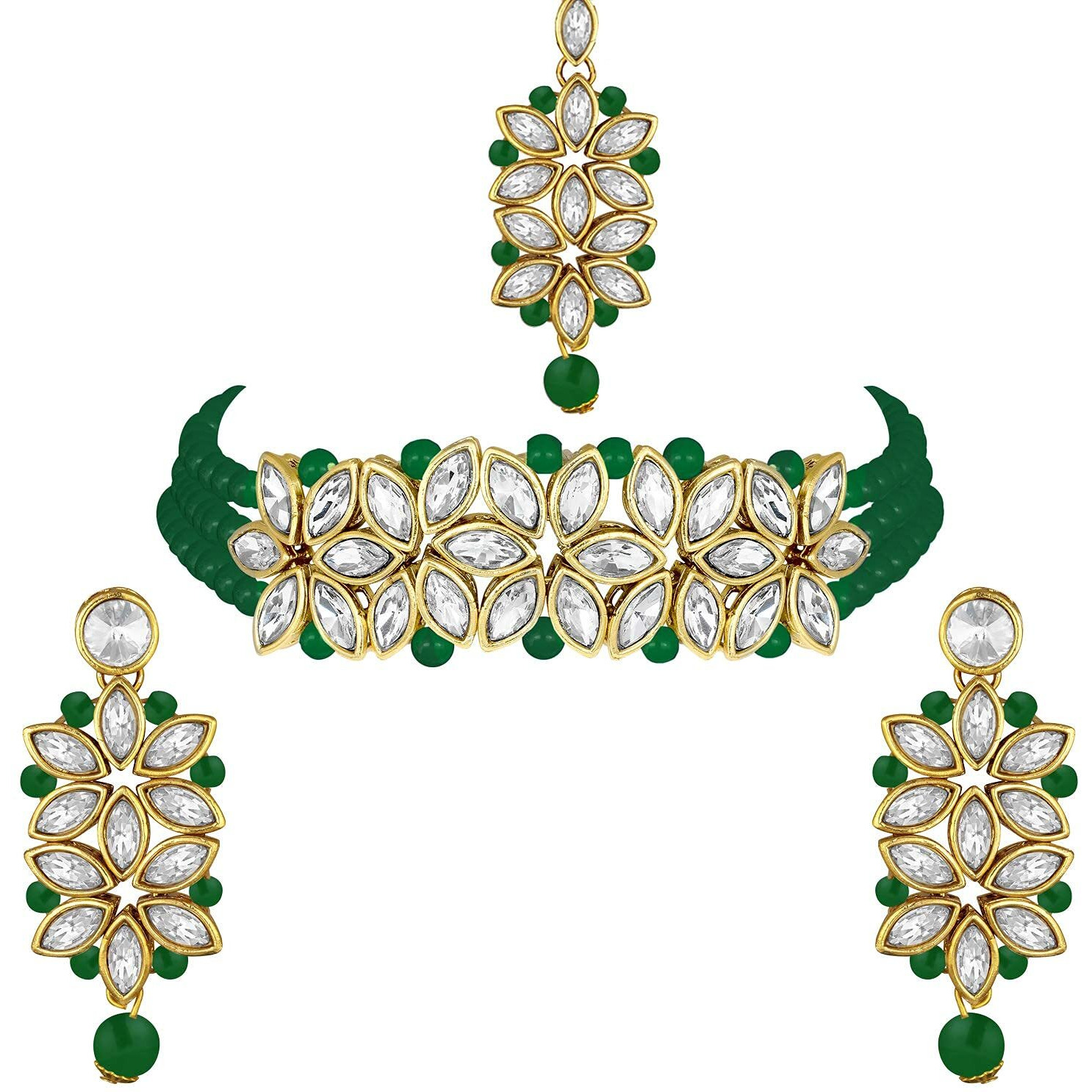 I Jewels 18k Gold Plated Kundan & Pearl Beaded Choker Set for Women/Girls (IJ345G)