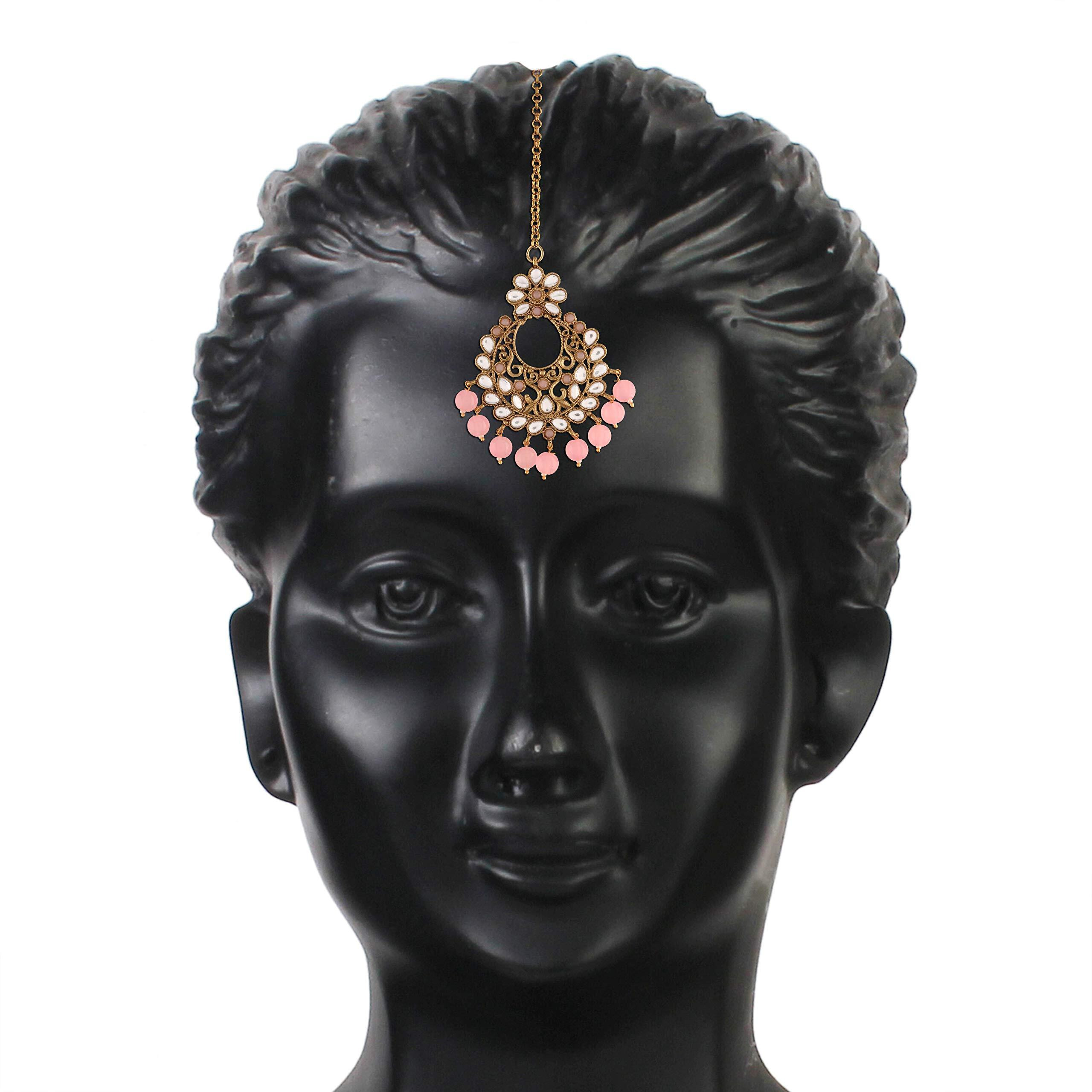 I Jewels Traditional Gold Plated Kundan & Beads Choker Necklace Jewellery Set with Maang Tikka for Women (ML233Pi)