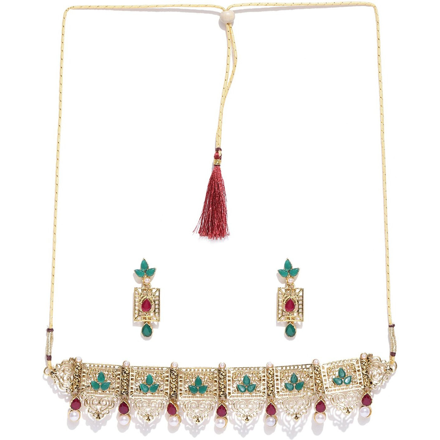 ZAVERI PEARLS Finely Designed Gold Tone Choker Necklace Set For Women-ZPFK7247