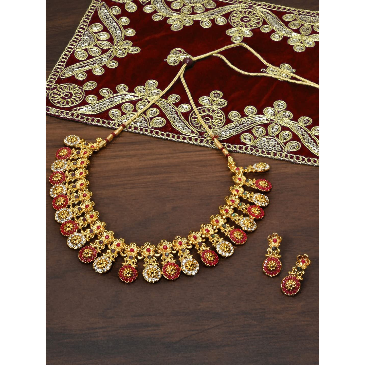 ZAVERI PEARLS Gold Tone Floral Design Choker Necklace Set For Women-ZPFK8991