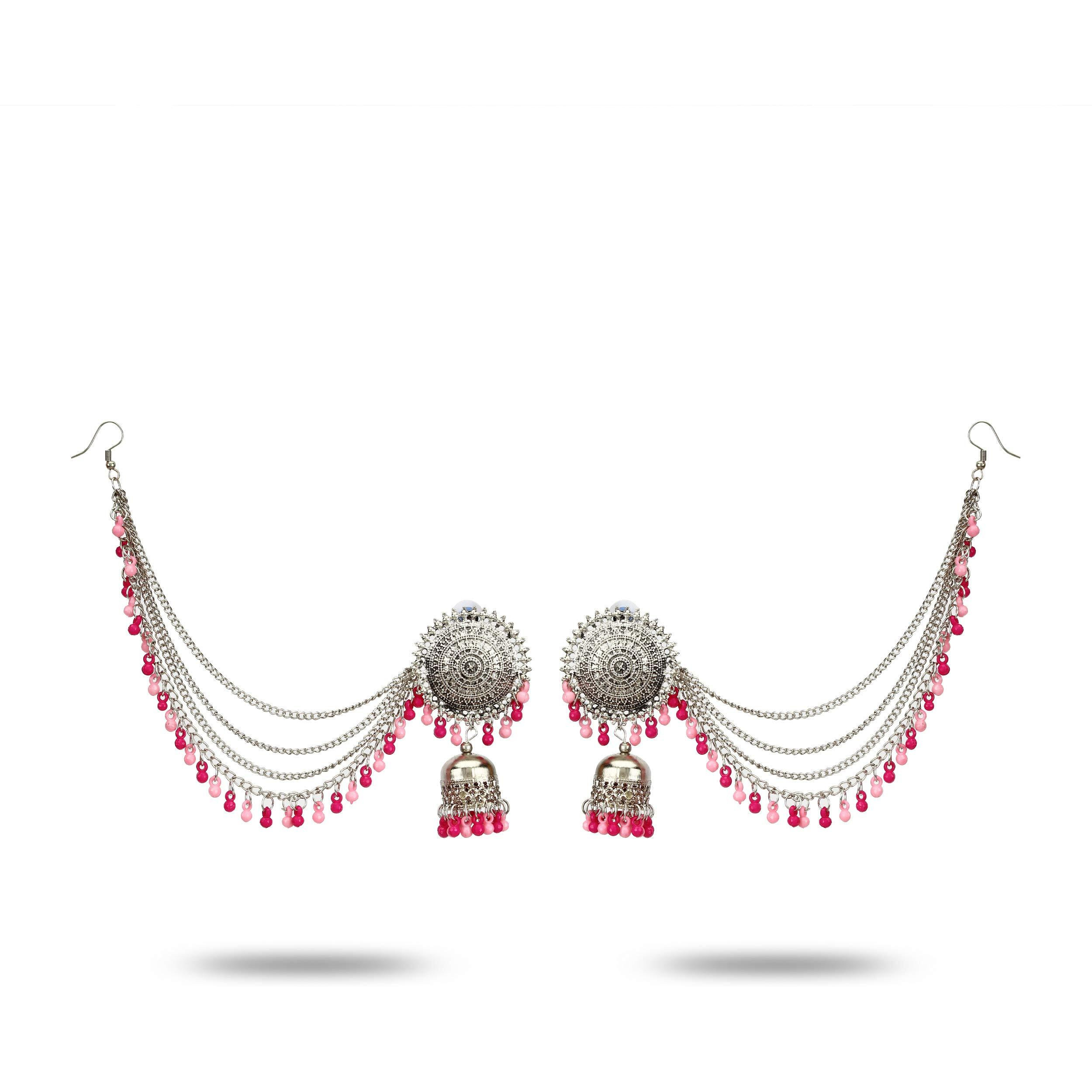 YouBella Earrings for Women Jewellery Earrings Afghani Kashmiri Tribal Jhumka earrings ear rings for Girls and Women (PINK)