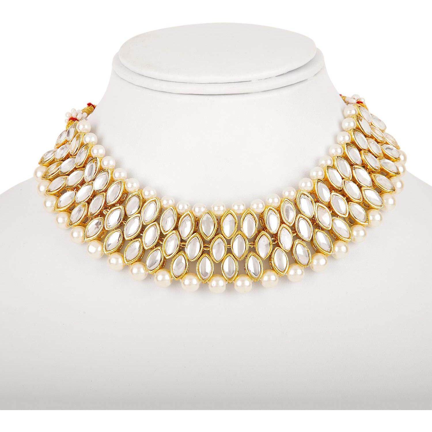 Shining Diva Latest Choker Design Traditional Kundan Earrings Maang Tikka Necklace Jewellery Set for Women (White) (11299s)