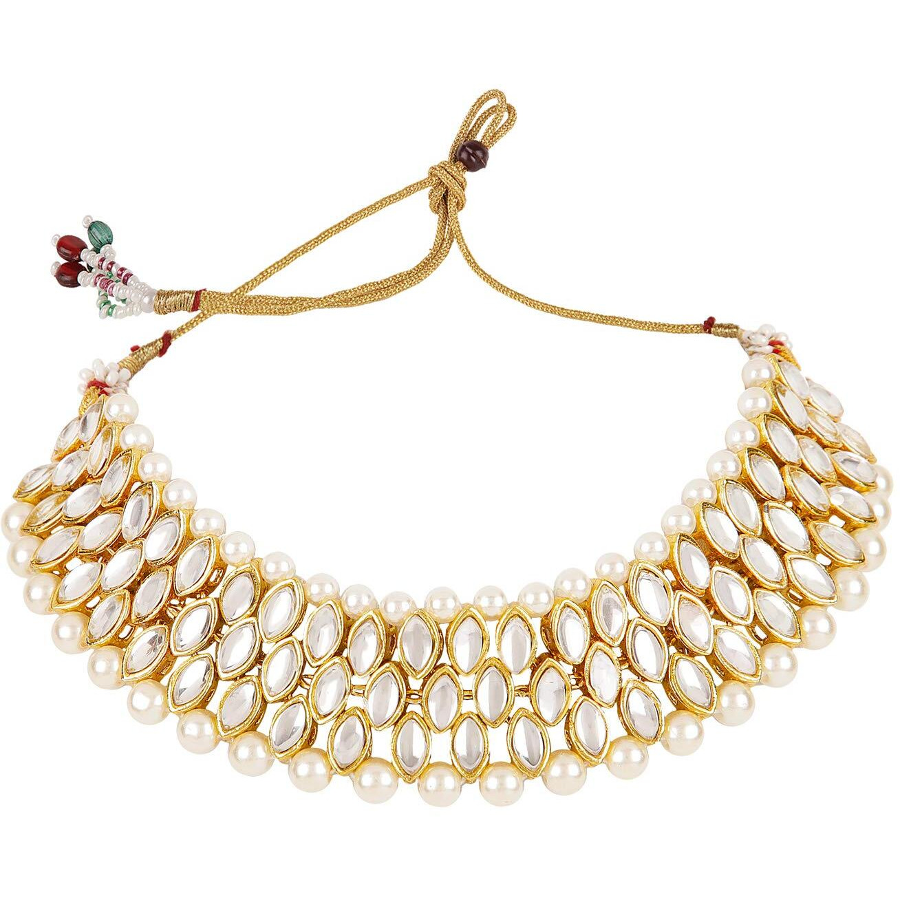Shining Diva Latest Choker Design Traditional Kundan Earrings Maang Tikka Necklace Jewellery Set for Women (White) (11299s)