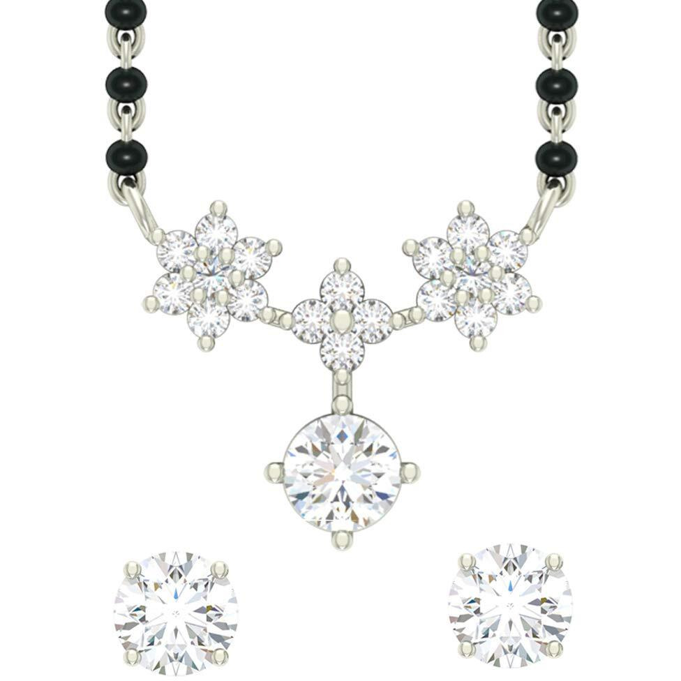 Clara 925 Sterling Silver Lily Mangalsutra Tanmaniya Pendant Earring Jewellery set With Chain Gift for Women and Girls