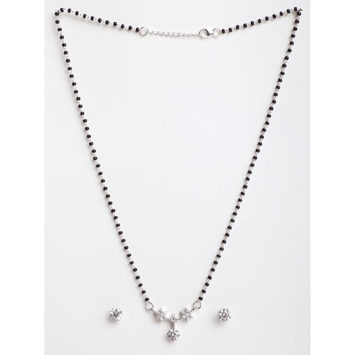 Clara 925 Sterling Silver Lily Mangalsutra Tanmaniya Pendant Earring Jewellery set With Chain Gift for Women and Girls