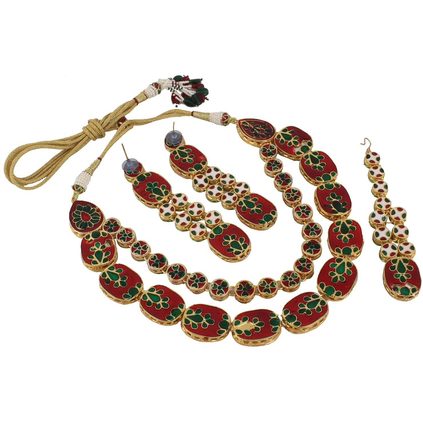 LUCKY JEWELLERY Back Meenakari 18k Gold Plated Maroon Color Tika Earring Combo Jewellery Set Uncut Kundan Big Faux Kundan Dibbi Kundan Choker Necklace Set for Girls & Women