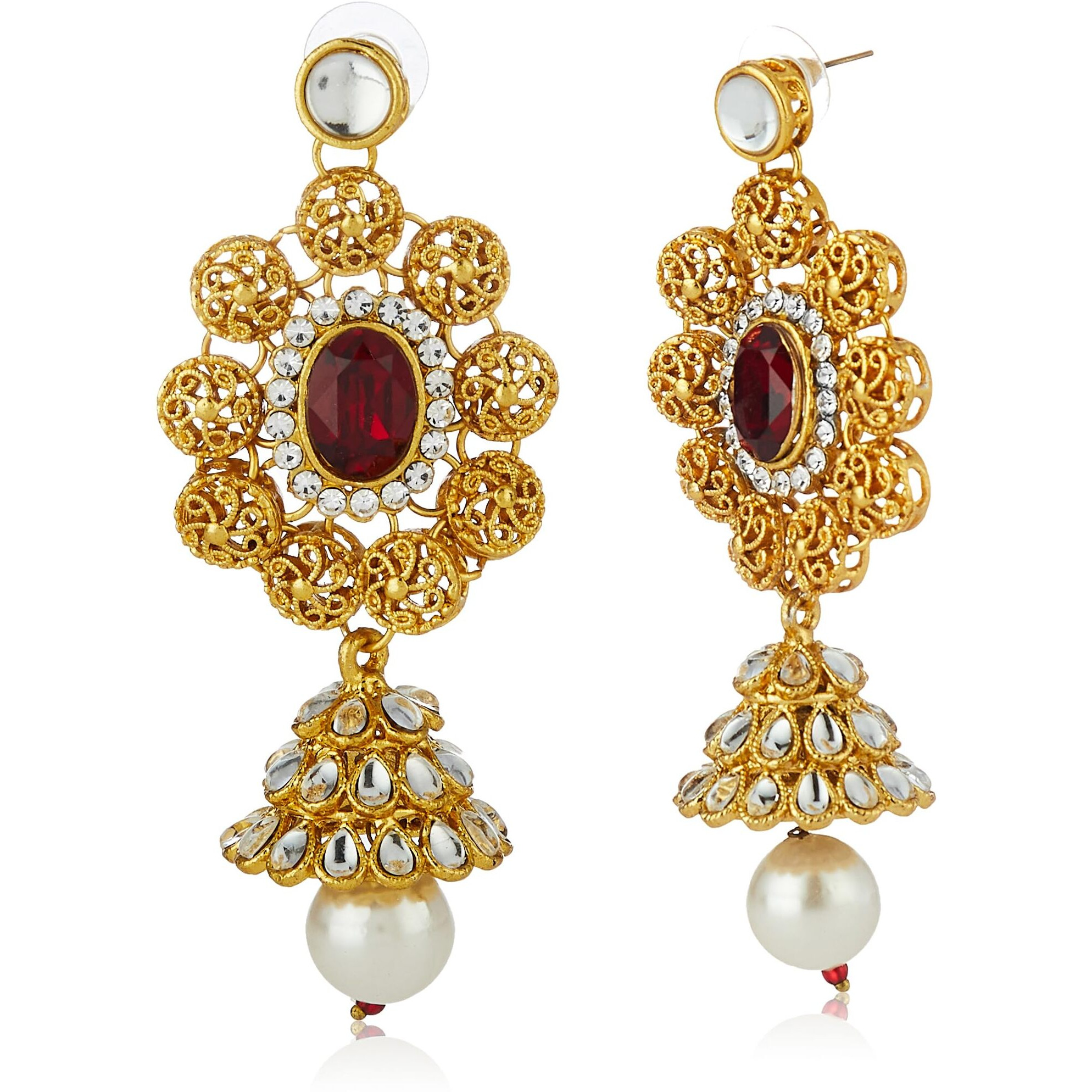 Shining Diva Non Precious Metal Traditional Kundan Jewellery Set, Necklace Set for Women with Earrings Maang Tikka and Passa (Red) (6849s)