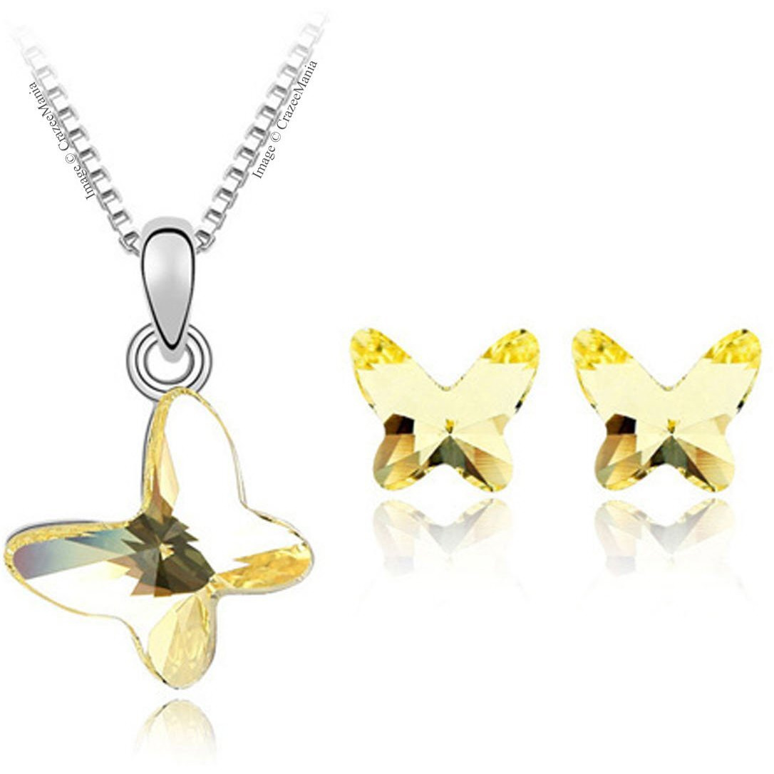 Young & Forever Gift Timeless Treasure Dream Chasers Golden Butterfly Pendant Set for Women Embellished with Crystals from Crystals from Austria Western Silver Stud Earring Necklace Set for Girls Fashion