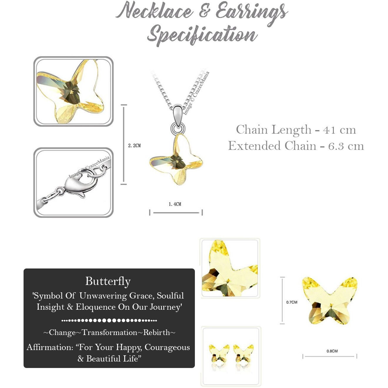 Young & Forever Gift Timeless Treasure Dream Chasers Golden Butterfly Pendant Set for Women Embellished with Crystals from Crystals from Austria Western Silver Stud Earring Necklace Set for Girls Fashion