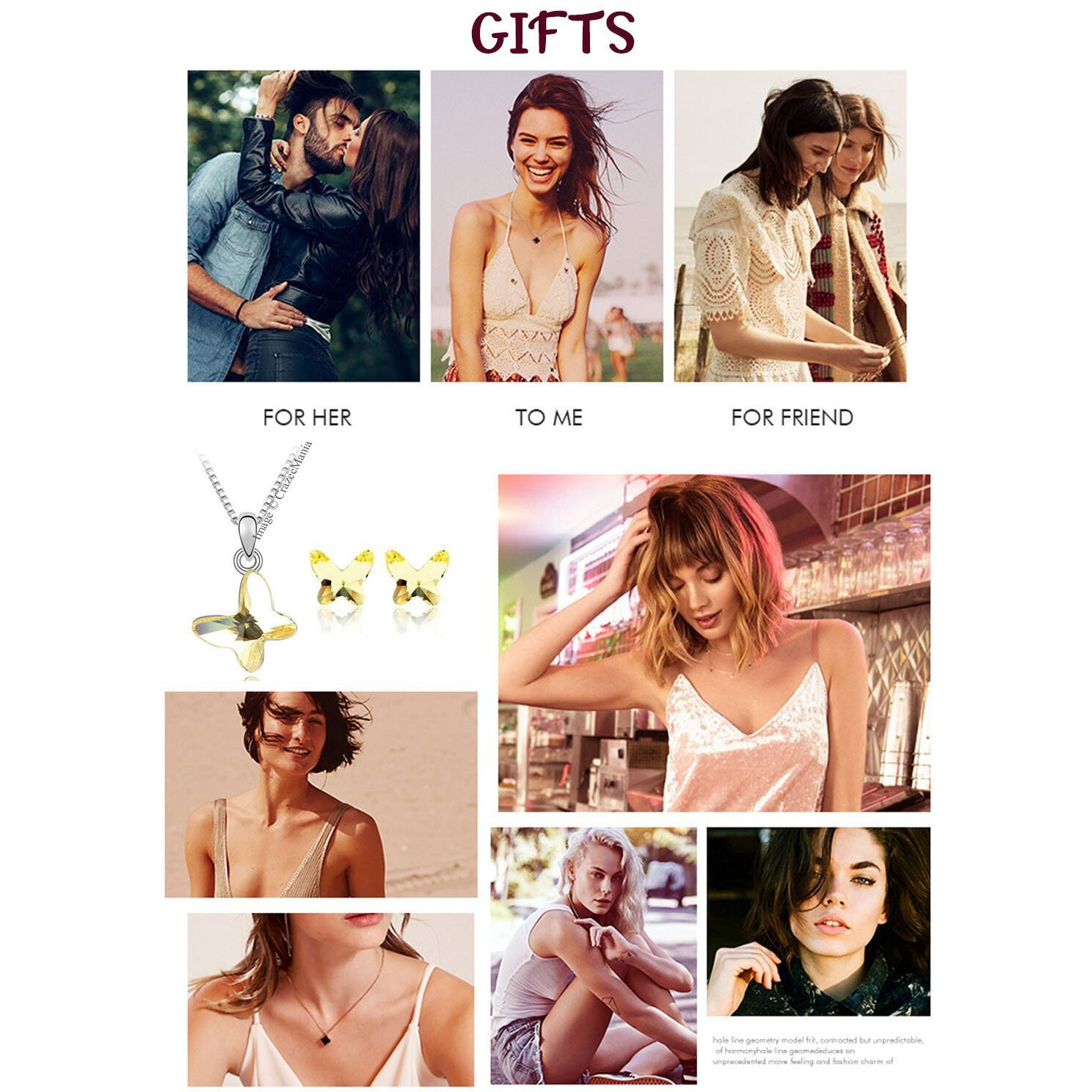 Young & Forever Gift Timeless Treasure Dream Chasers Golden Butterfly Pendant Set for Women Embellished with Crystals from Crystals from Austria Western Silver Stud Earring Necklace Set for Girls Fashion