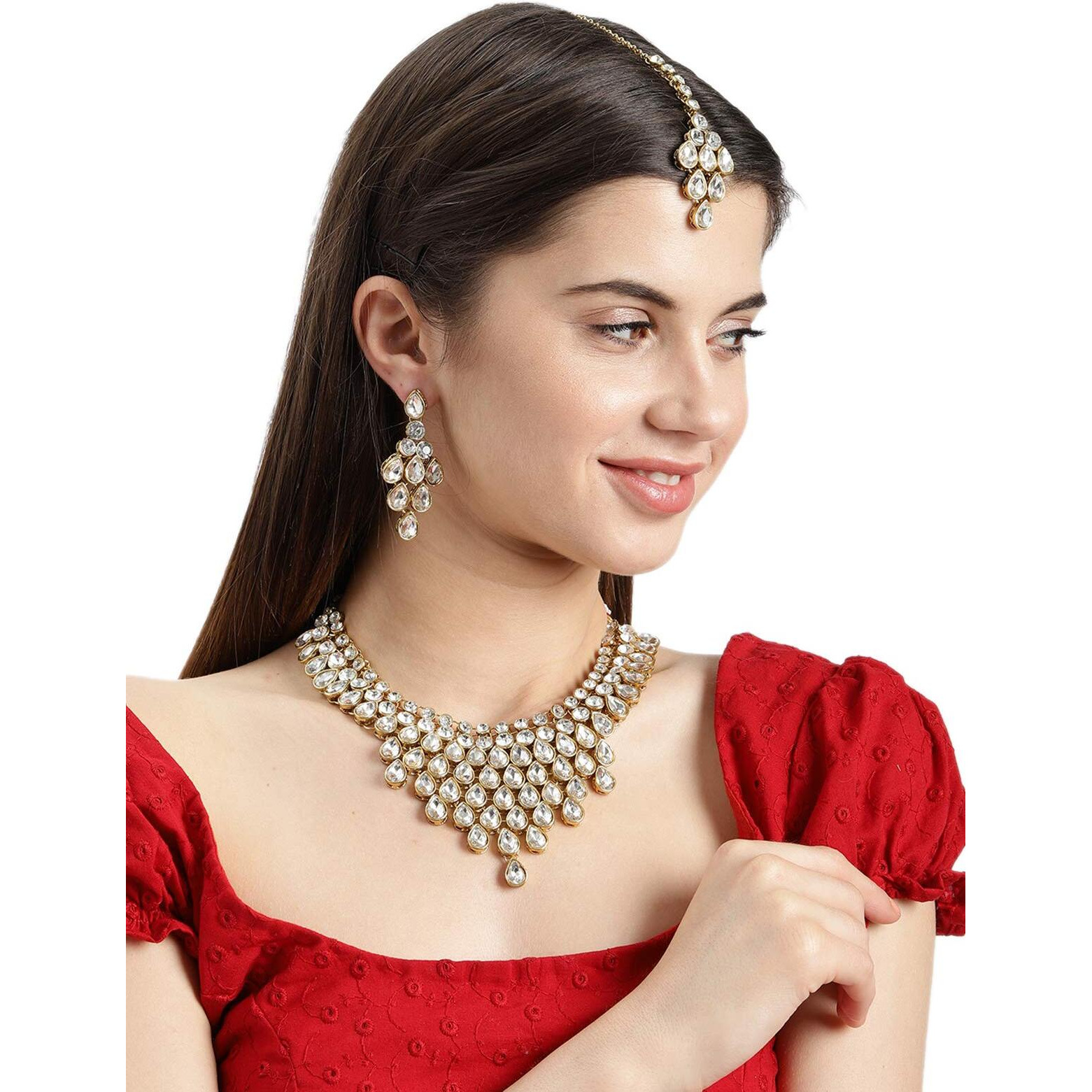 ZAVERI PEARLS Gold Tone Ethnic Choker Necklace Set For Women-ZPFK8690