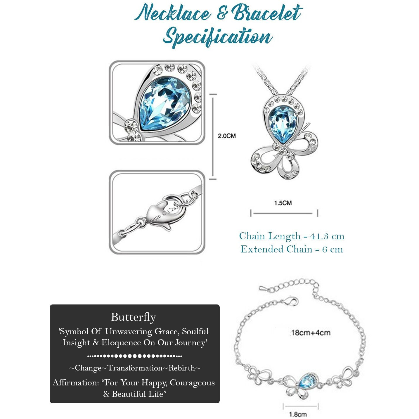 Young & Forever Gift Timeless Treasure Dream Chasers Blue Butterfly Pendant Set for Women Embellished with Crystals from crystals from austria crystals from austria Zirconia Strand Bracelet Necklace Set for Girls