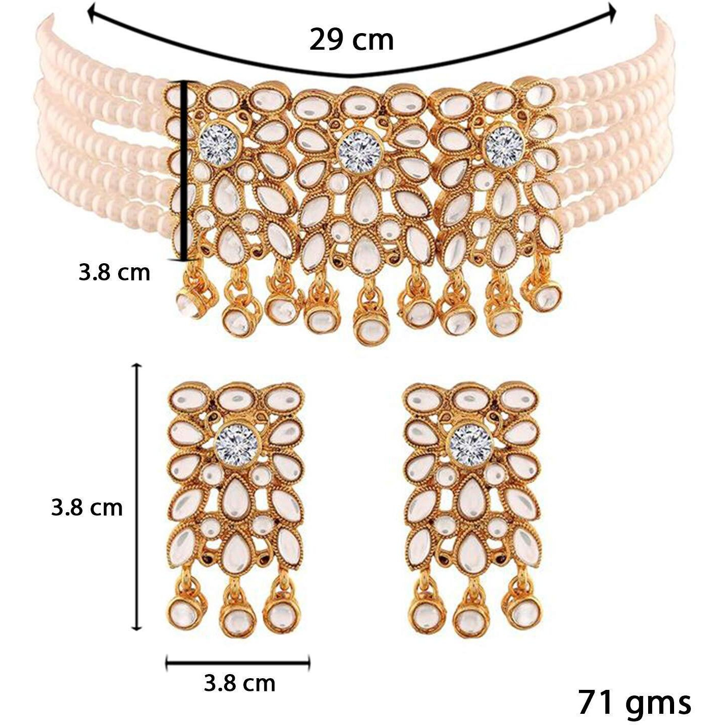I Jewels 18K Gold Plated Traditional Kundan Studded Pearl Choker Necklace Jewellery Set for Women (ML236W)