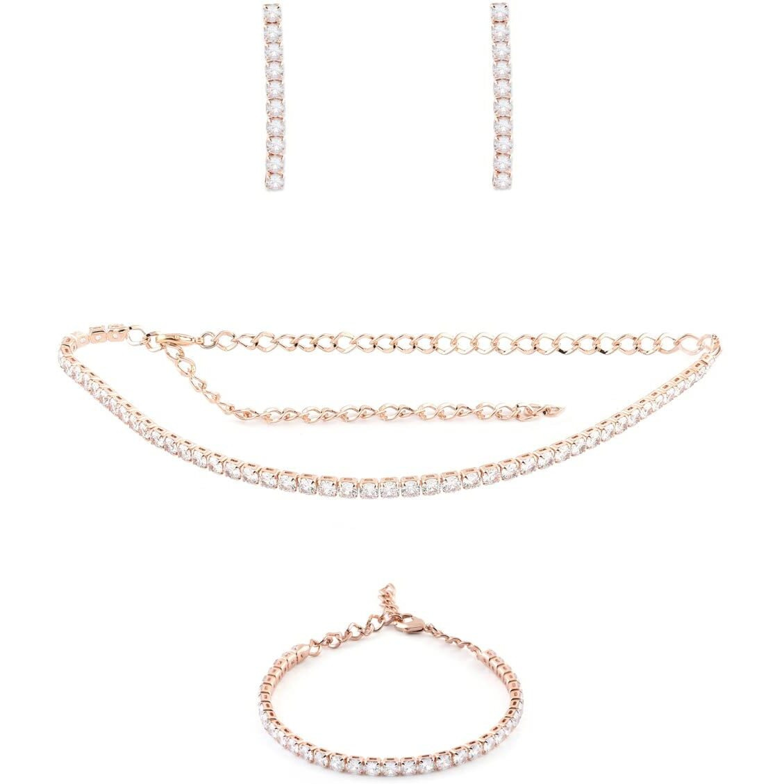 ZAVERI PEARLS Rose Gold Dazzling Cubic Zirconia Necklace Earring & Bracelet Set For Women-ZPFK12569