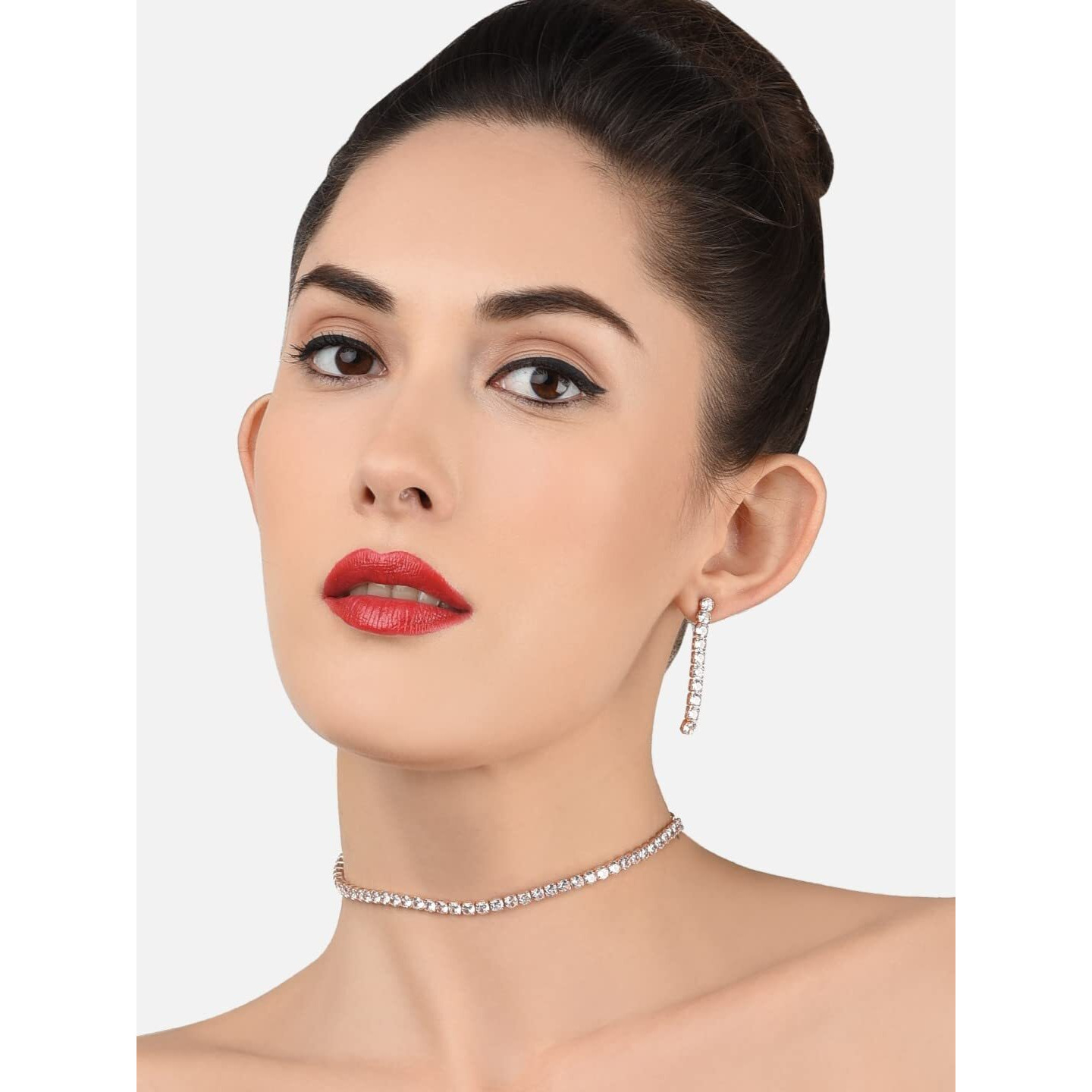 ZAVERI PEARLS Rose Gold Dazzling Cubic Zirconia Necklace Earring & Bracelet Set For Women-ZPFK12569