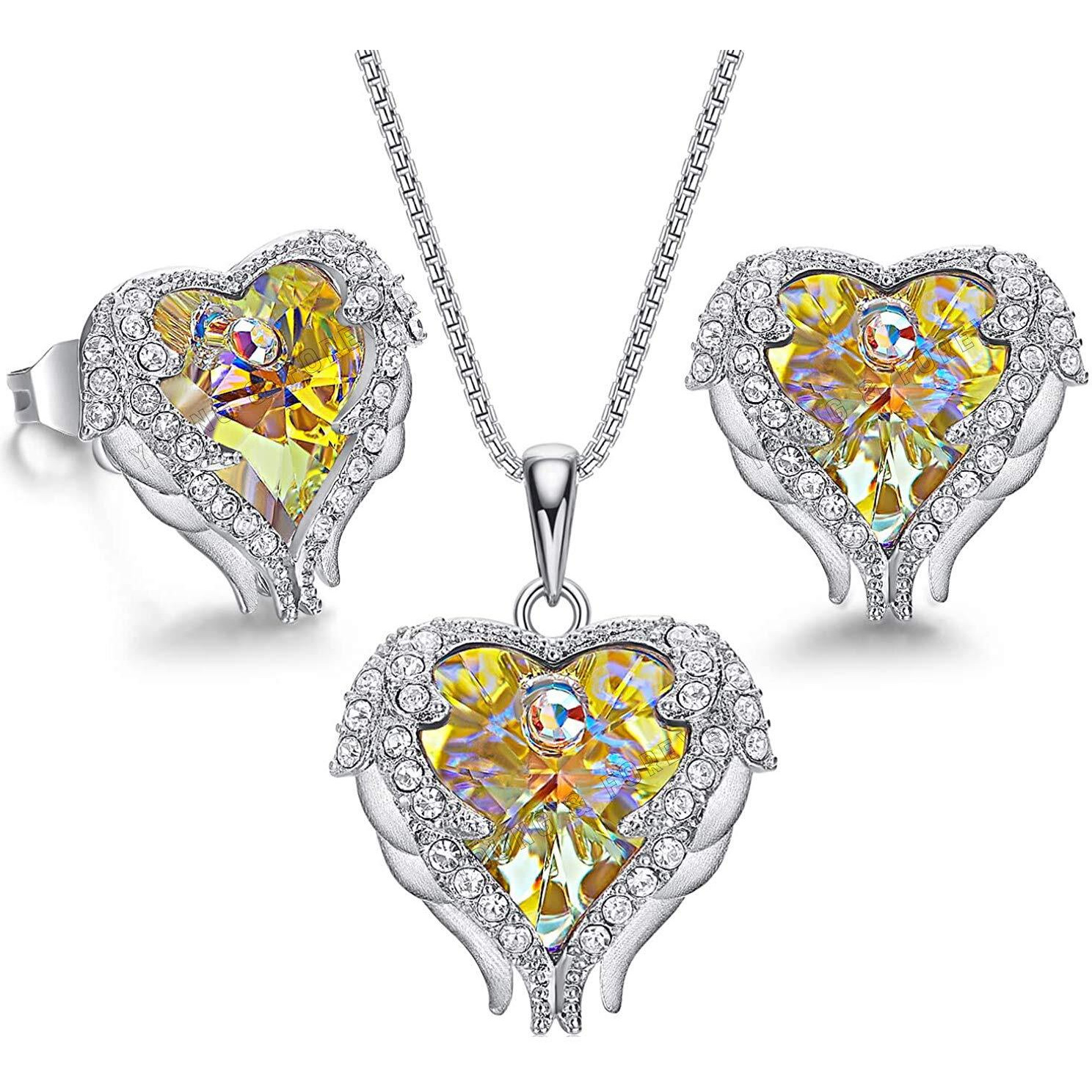 Young & Forever Gift Angel Wing Love Heart Necklaces and Earrings Silver Tone/Gold Tone Jewelry Sets Birthday/Anniversary Valentines Day Jewelry Gifts for Women Mom/Wife/Sister/Best Friend